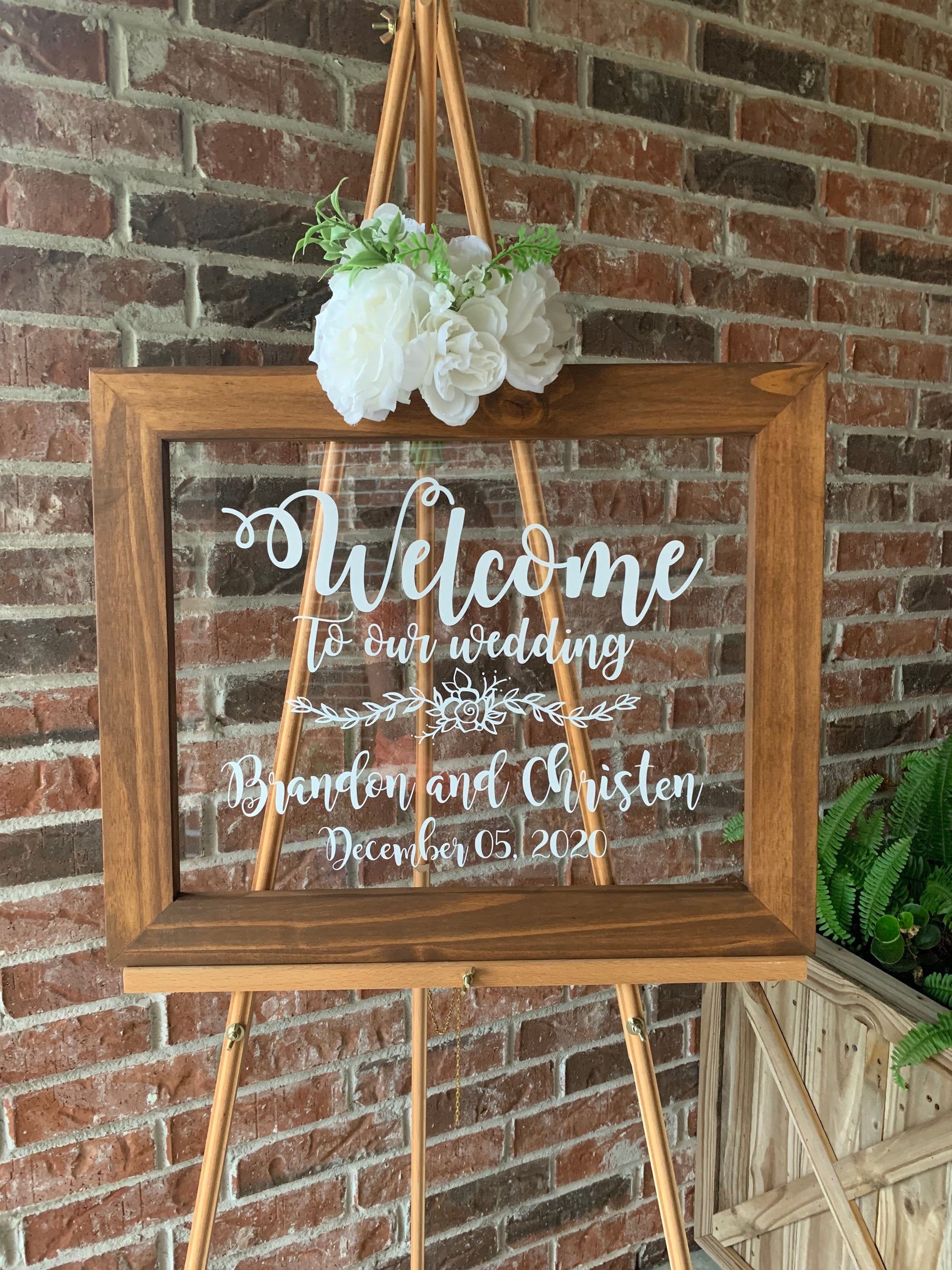 Acrylic Framed Wedding Sign, Welcome to Our Wedding with Names, Rustic Chic, Modern Rustic, Personalized Gift