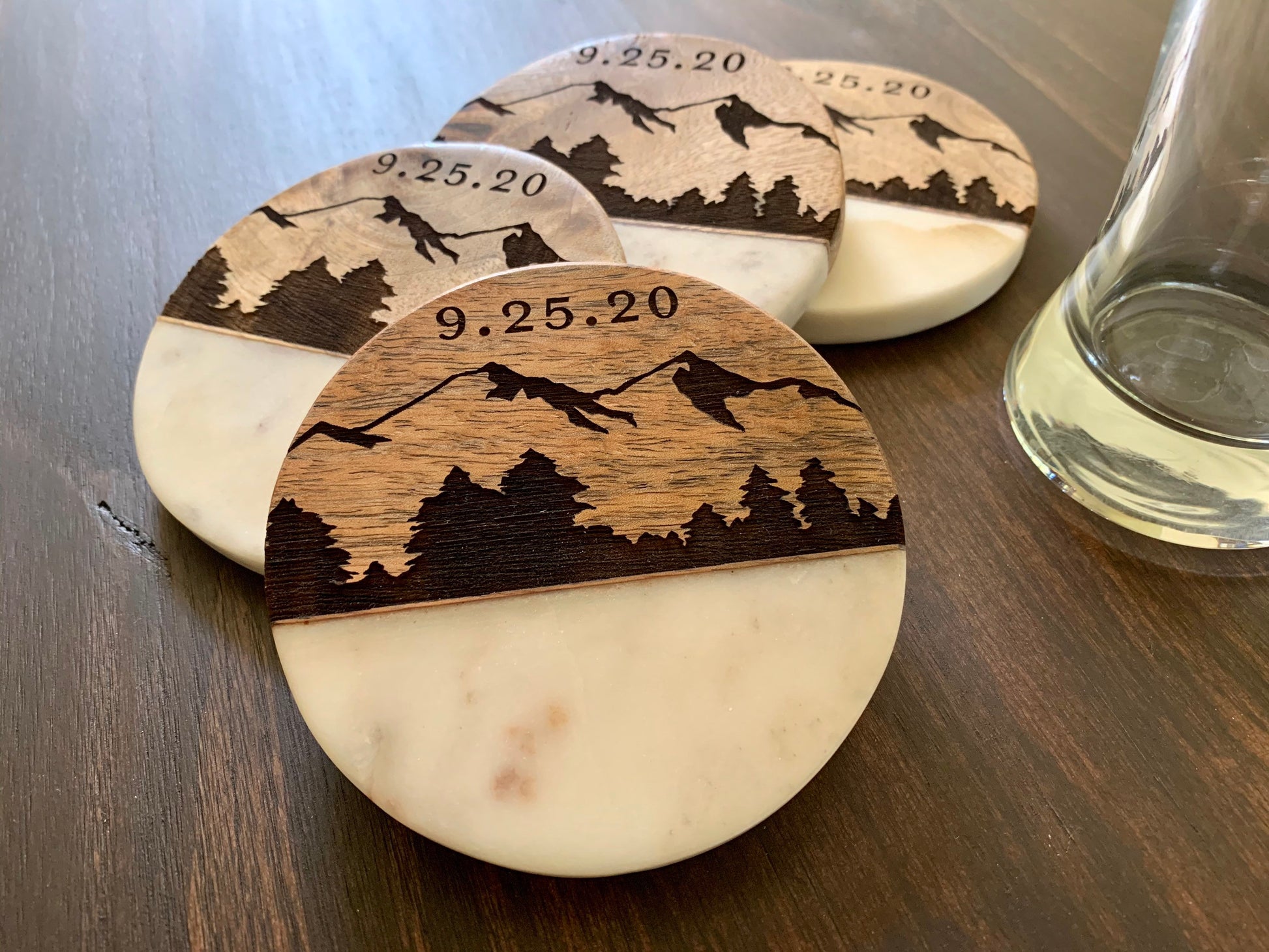 Custom Engraved Wood and Marble Coasters