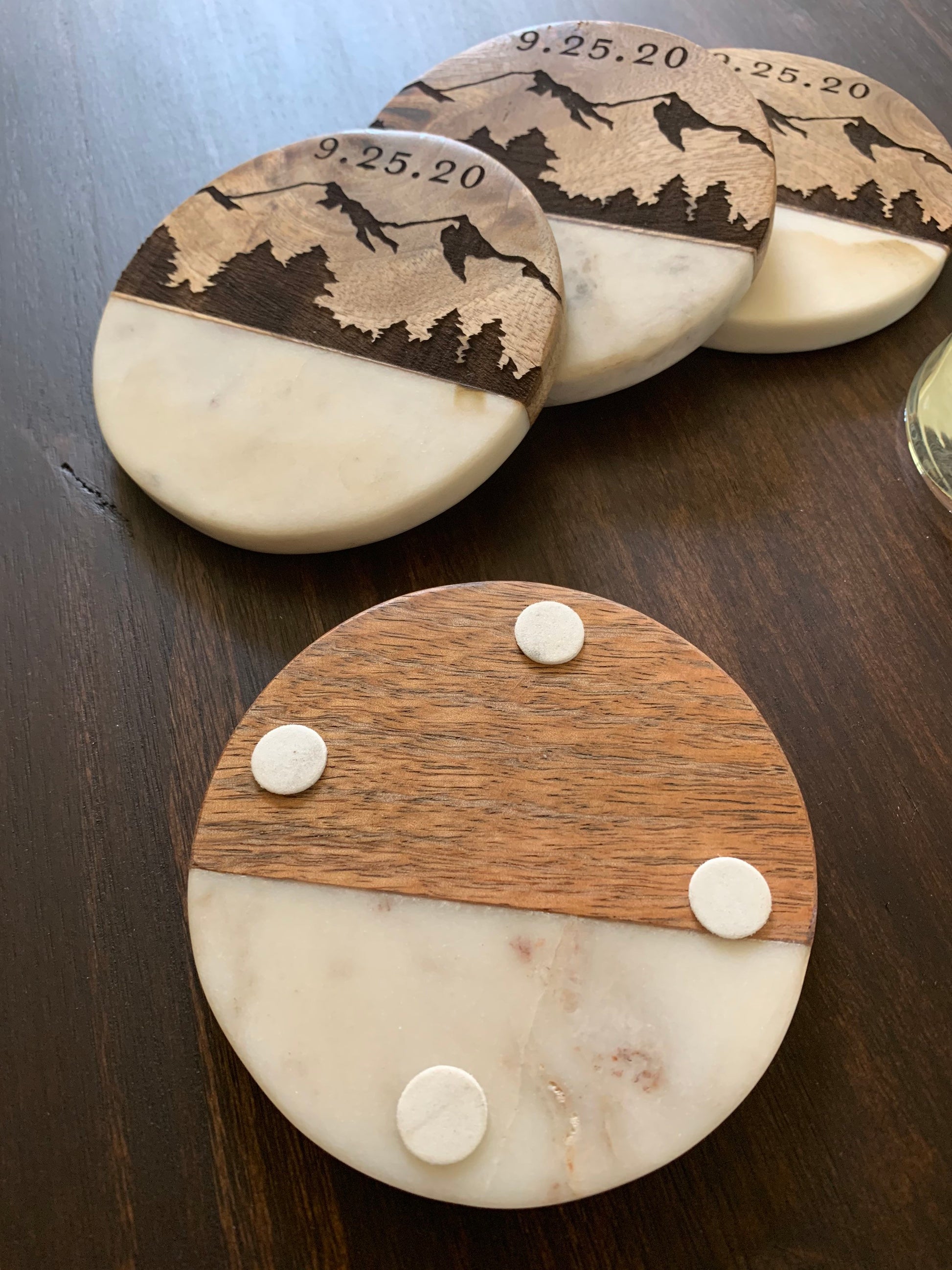 Custom Engraved Wood and Marble Coasters