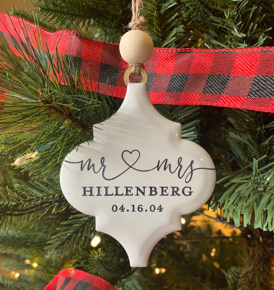 Personalized Engraved Christmas Ornament, New Home, First Christmas Married, Mr and Mrs Ornament