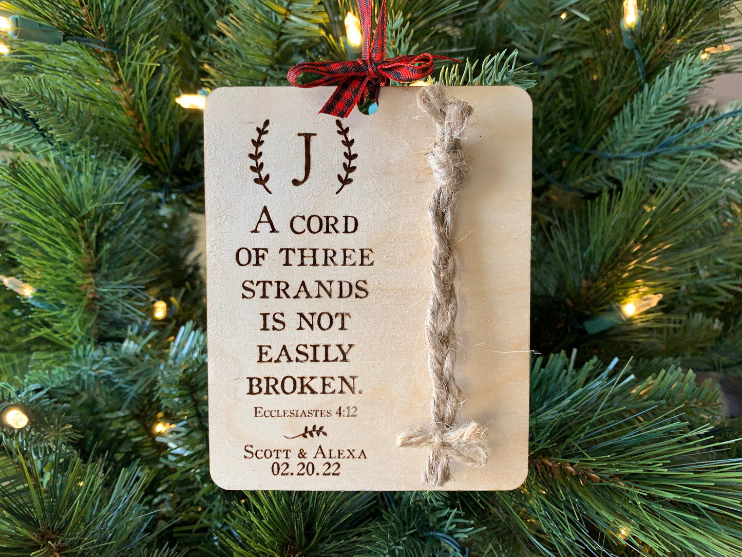 Personalized Christmas Ornament, A cord of three strands