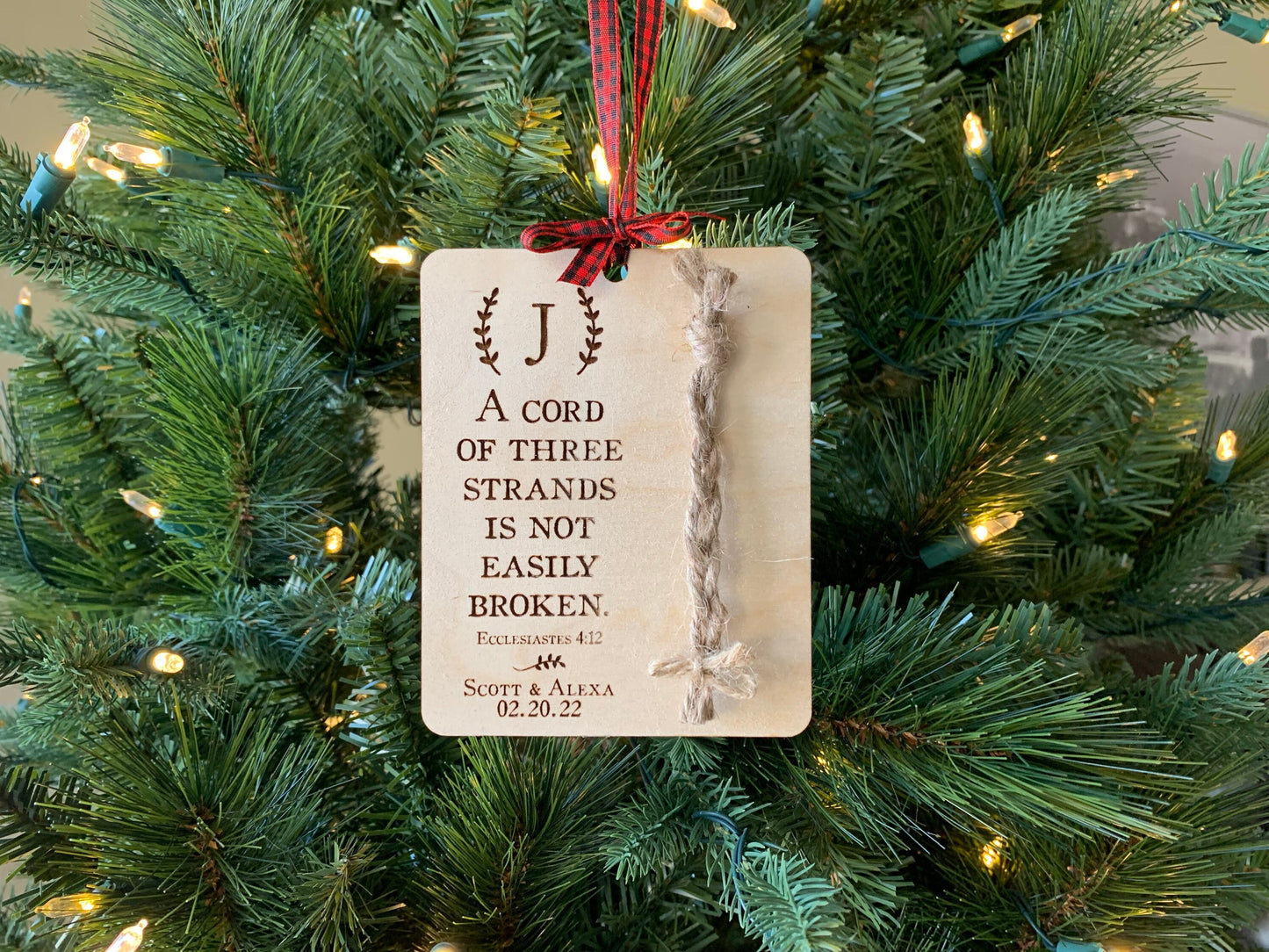 Personalized Christmas Ornament, A cord of three strands