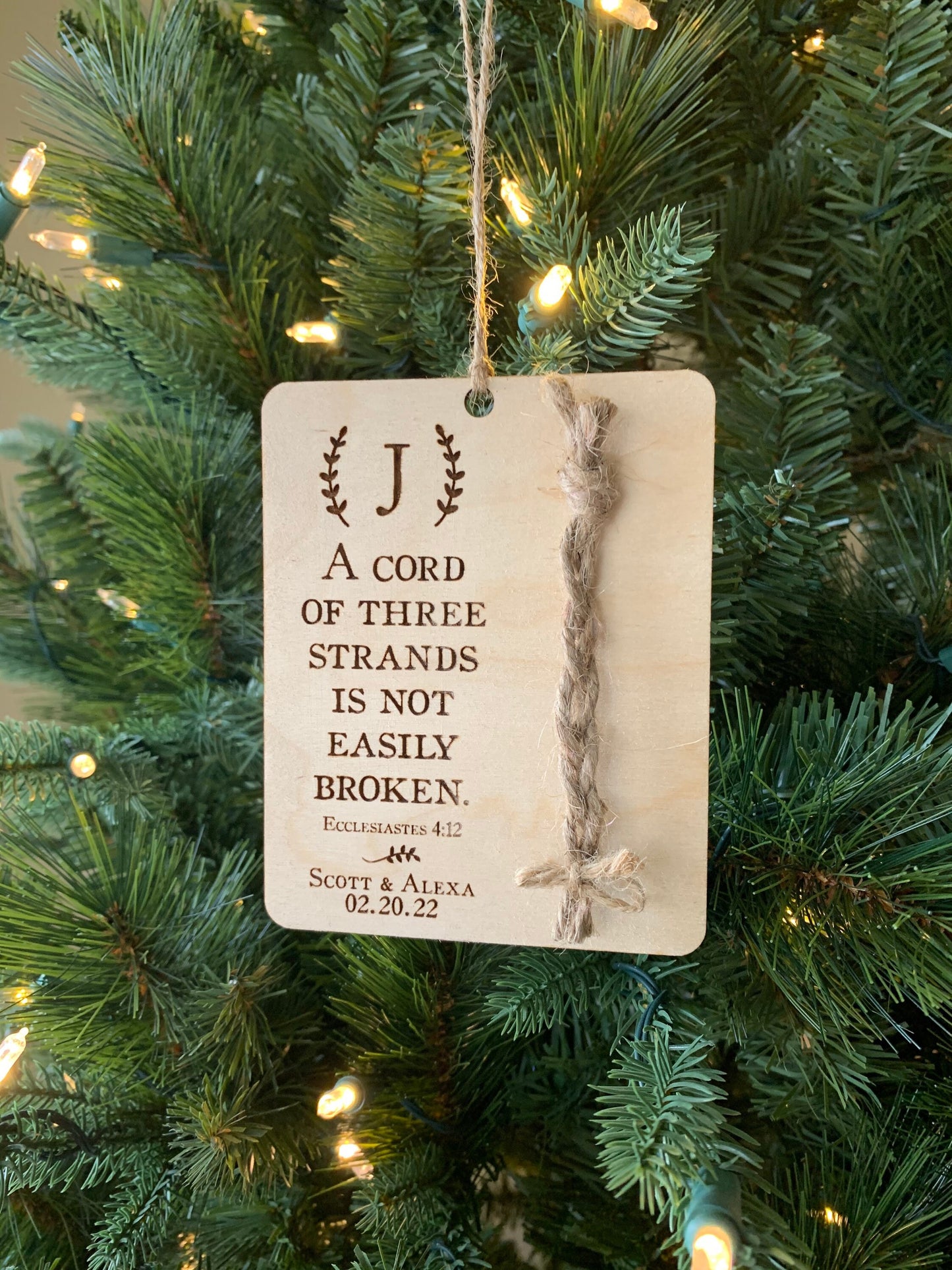 Personalized Christmas Ornament, A cord of three strands