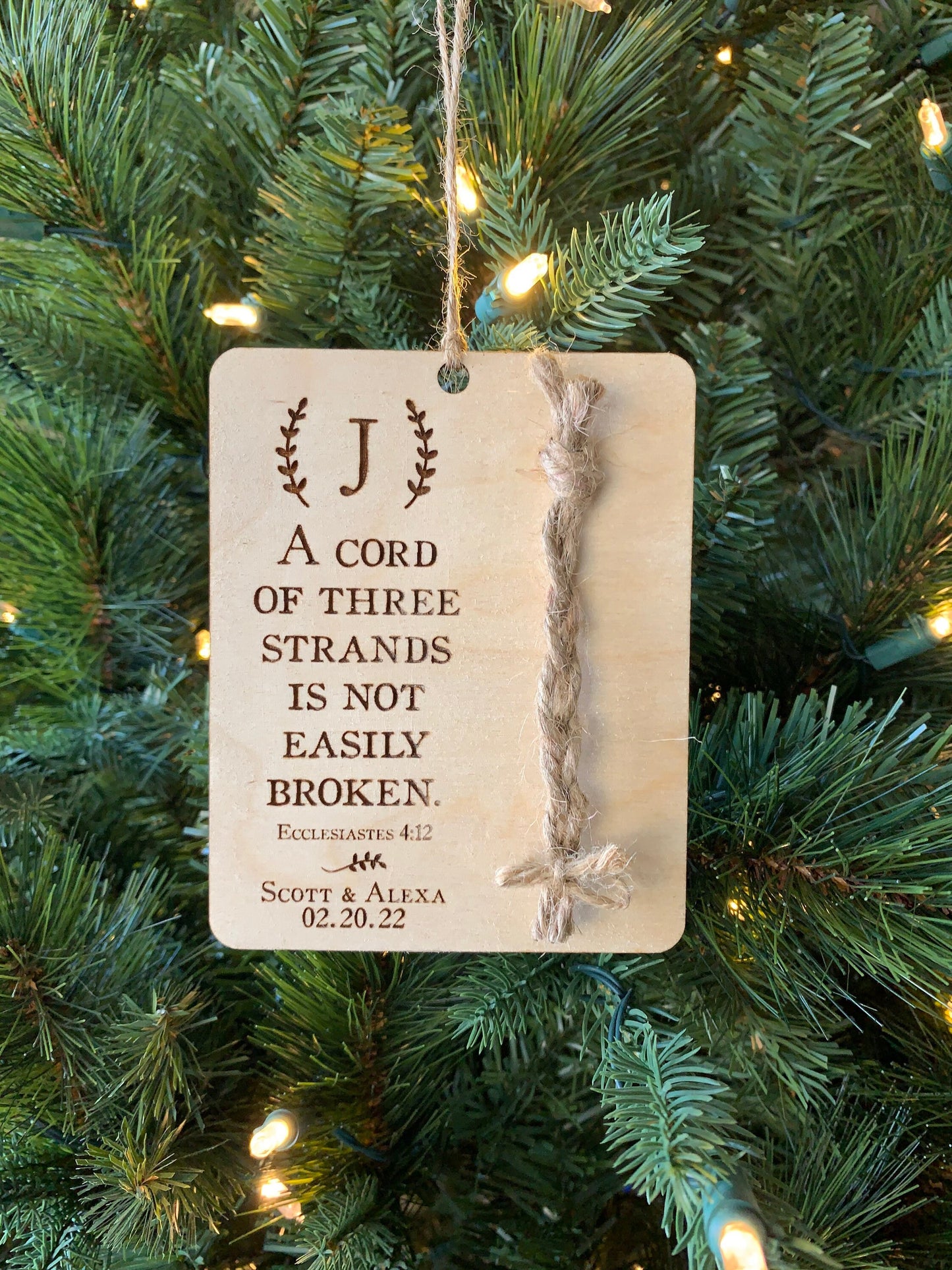 Personalized Christmas Ornament, A cord of three strands