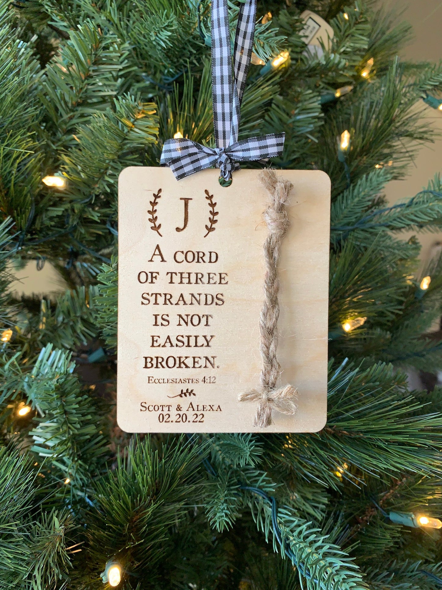 Personalized Christmas Ornament, A cord of three strands