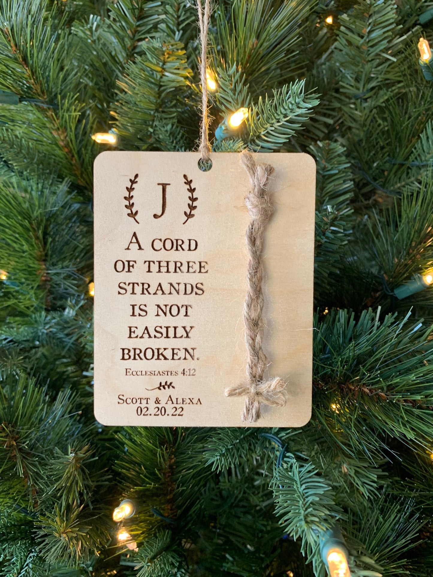 Personalized Christmas Ornament, A cord of three strands