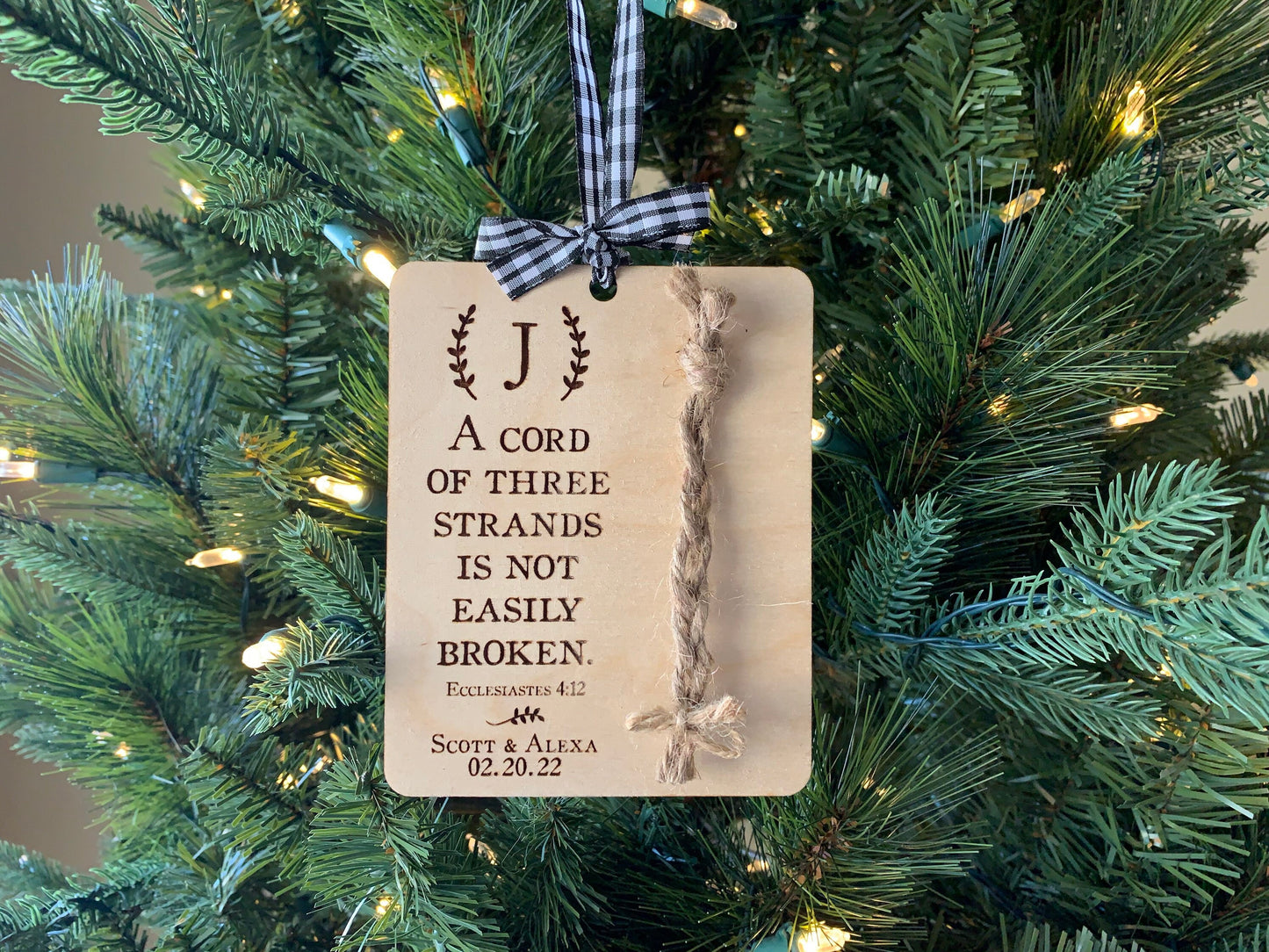 Personalized Christmas Ornament, A cord of three strands