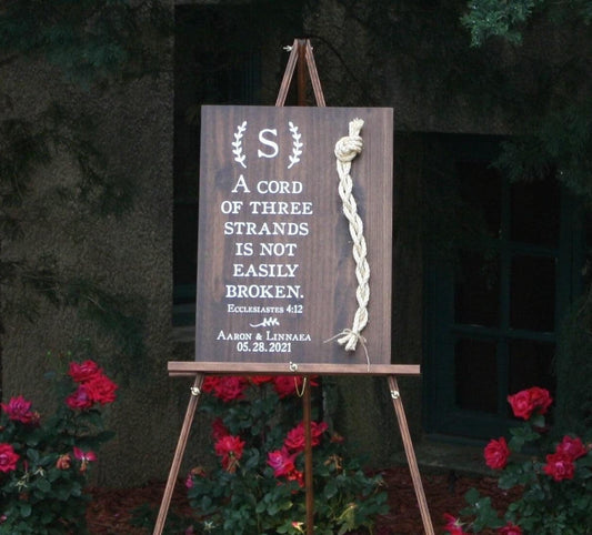 A Cord Of Three Strands Wedding Sign, Ceremony Sign, A Cord of 3 Strands, Ecclesiastes 4:9-12, Wedding Gift, (Kona Color Shown)