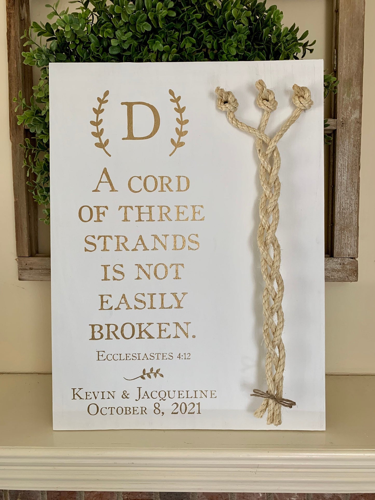 A Cord Of Three Strands Wedding Sign, Ceremony Sign, Metallic Gold Lettering