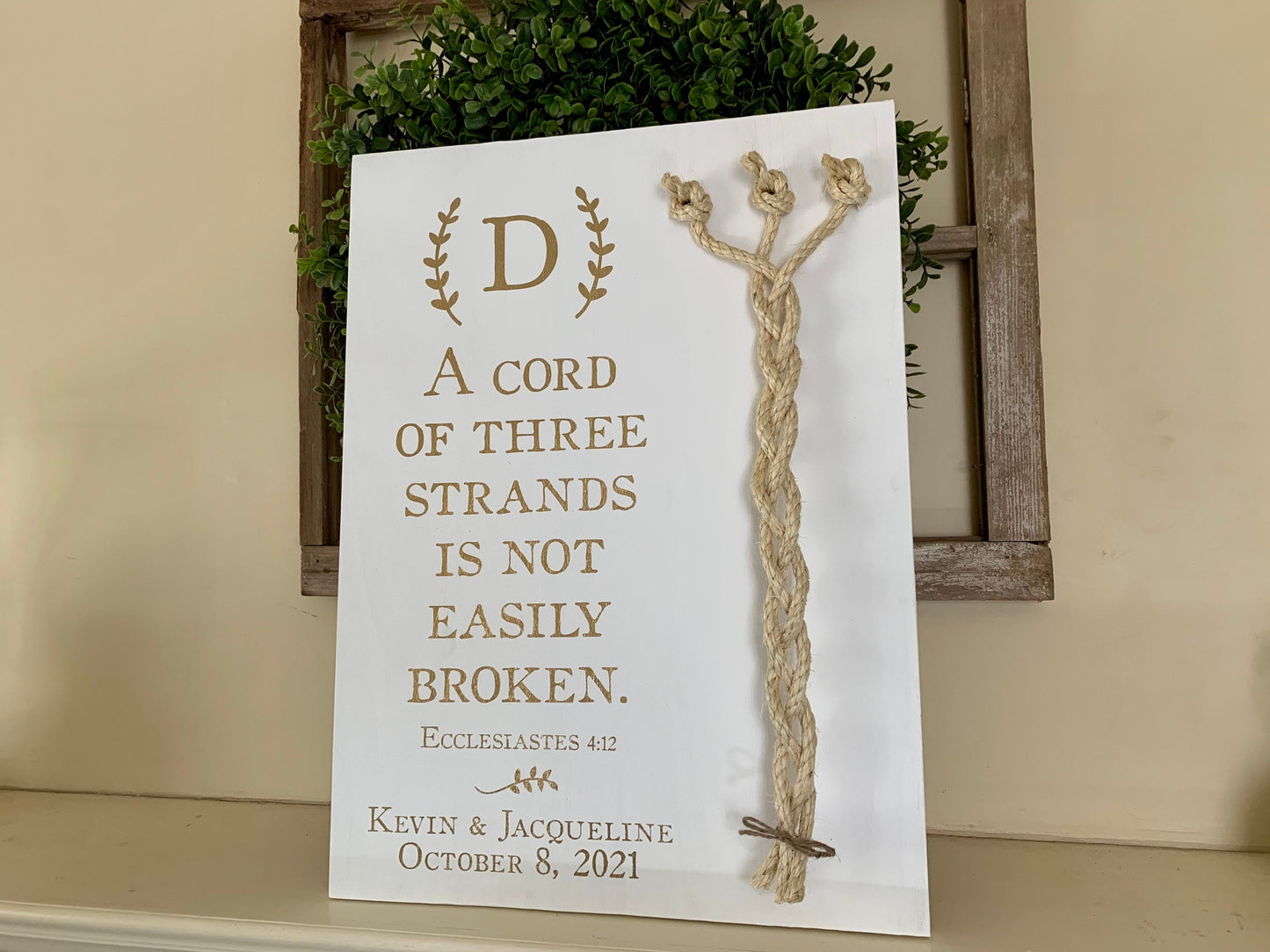 A Cord Of Three Strands Wedding Sign, Ceremony Sign, Metallic Gold Lettering