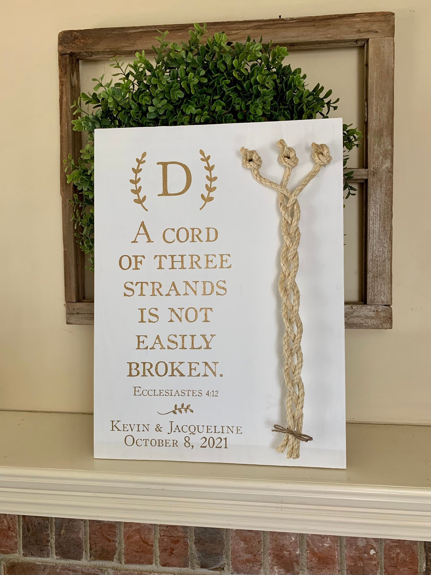 A Cord Of Three Strands Wedding Sign, Ceremony Sign, Metallic Gold Lettering