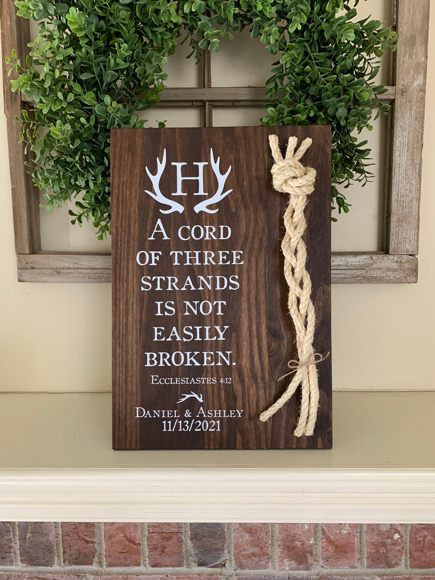 Rustic Cord Of Three Strands Wedding Sign, Deer Antler, A Cord of 3 Strands, Ecclesiastes 4:9-12