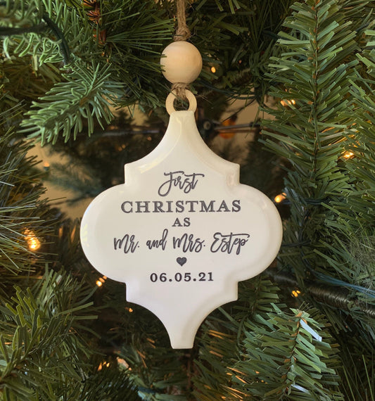 Personalized Christmas Ornament, New Home, First Christmas Married, Mr and Mrs Ornament