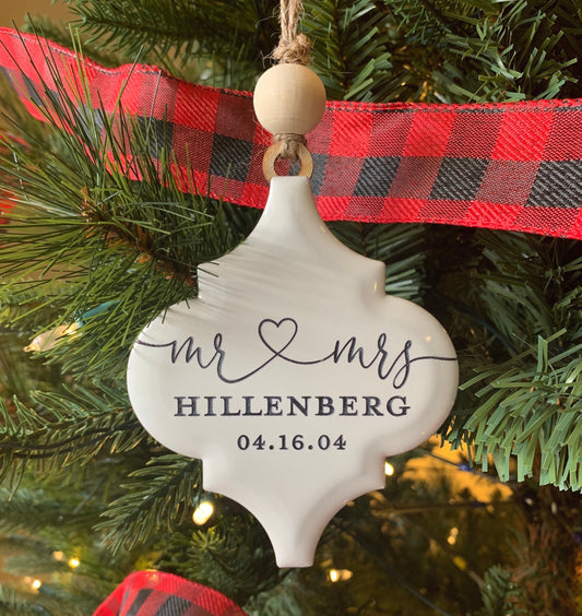 Personalized Christmas Ornament, New Home, First Christmas Married, Mr and Mrs Ornament