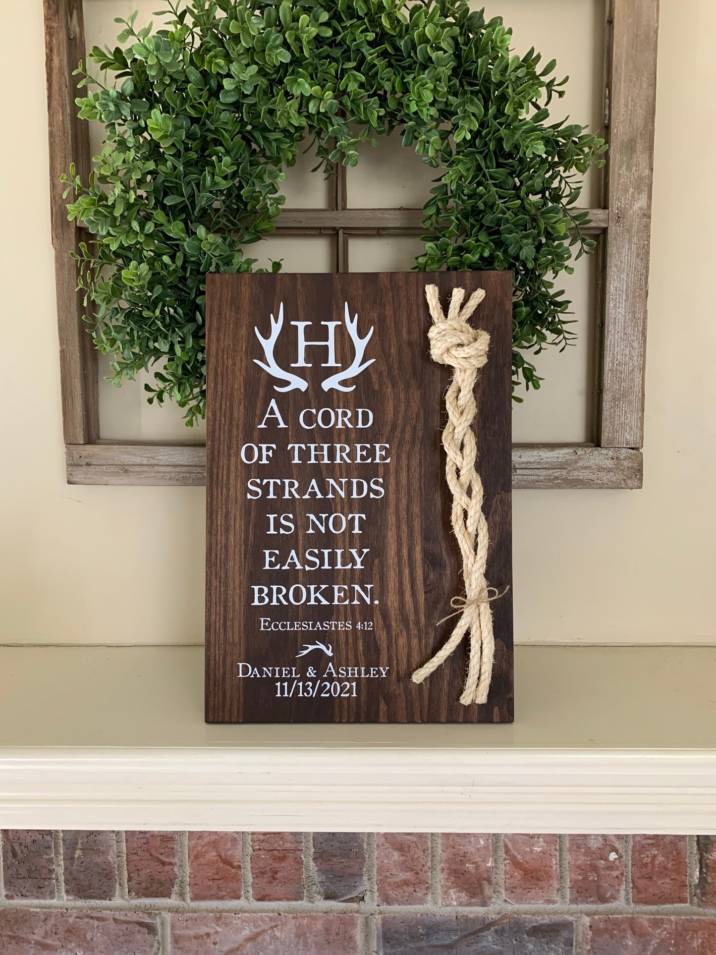 Rustic Cord Of Three Strands Wedding Sign, Deer Antler, A Cord of 3 Strands, Ecclesiastes 4:9-12