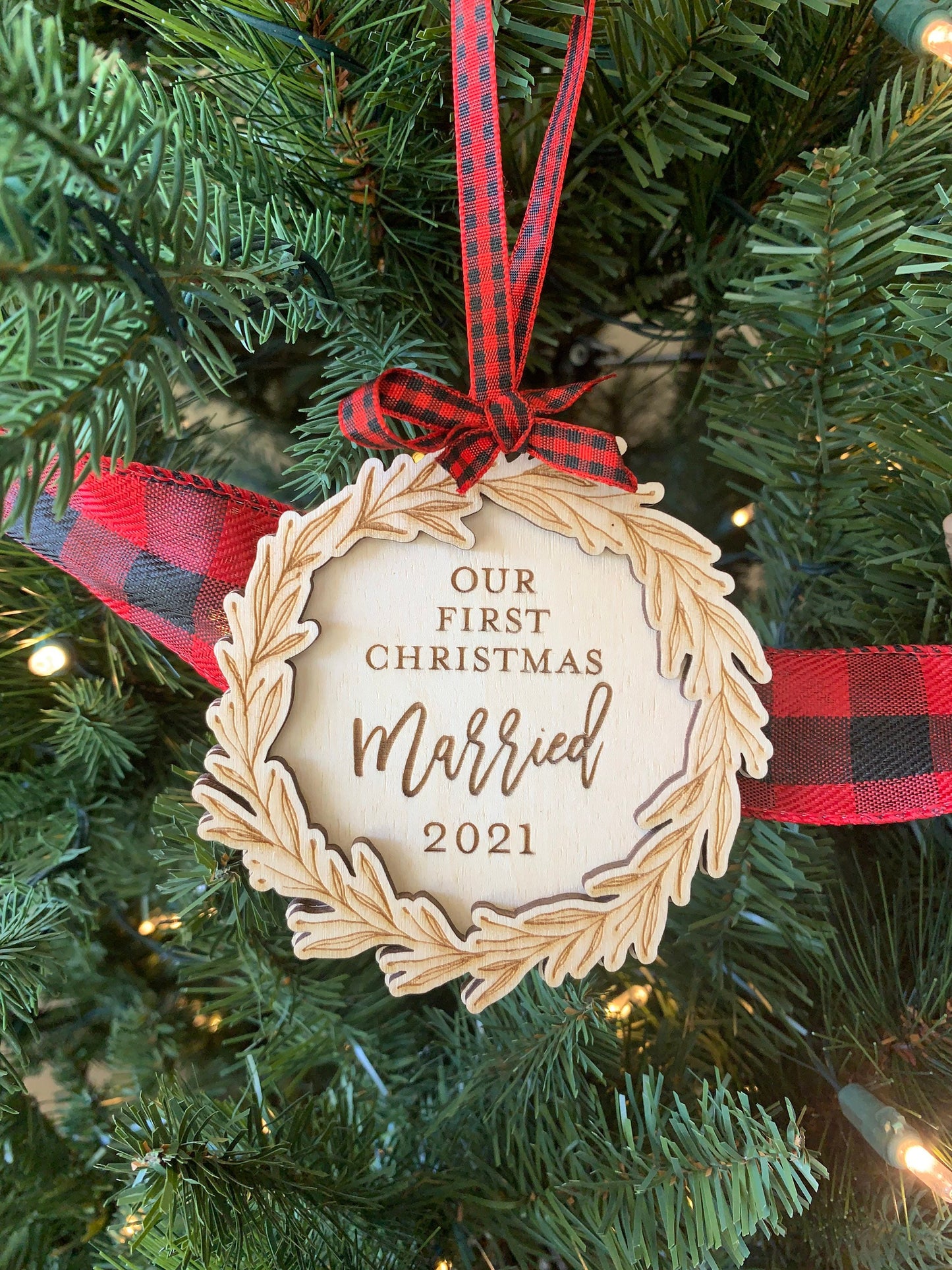 Custom Engraved First Christmas as Mr. and Mrs. Ornament