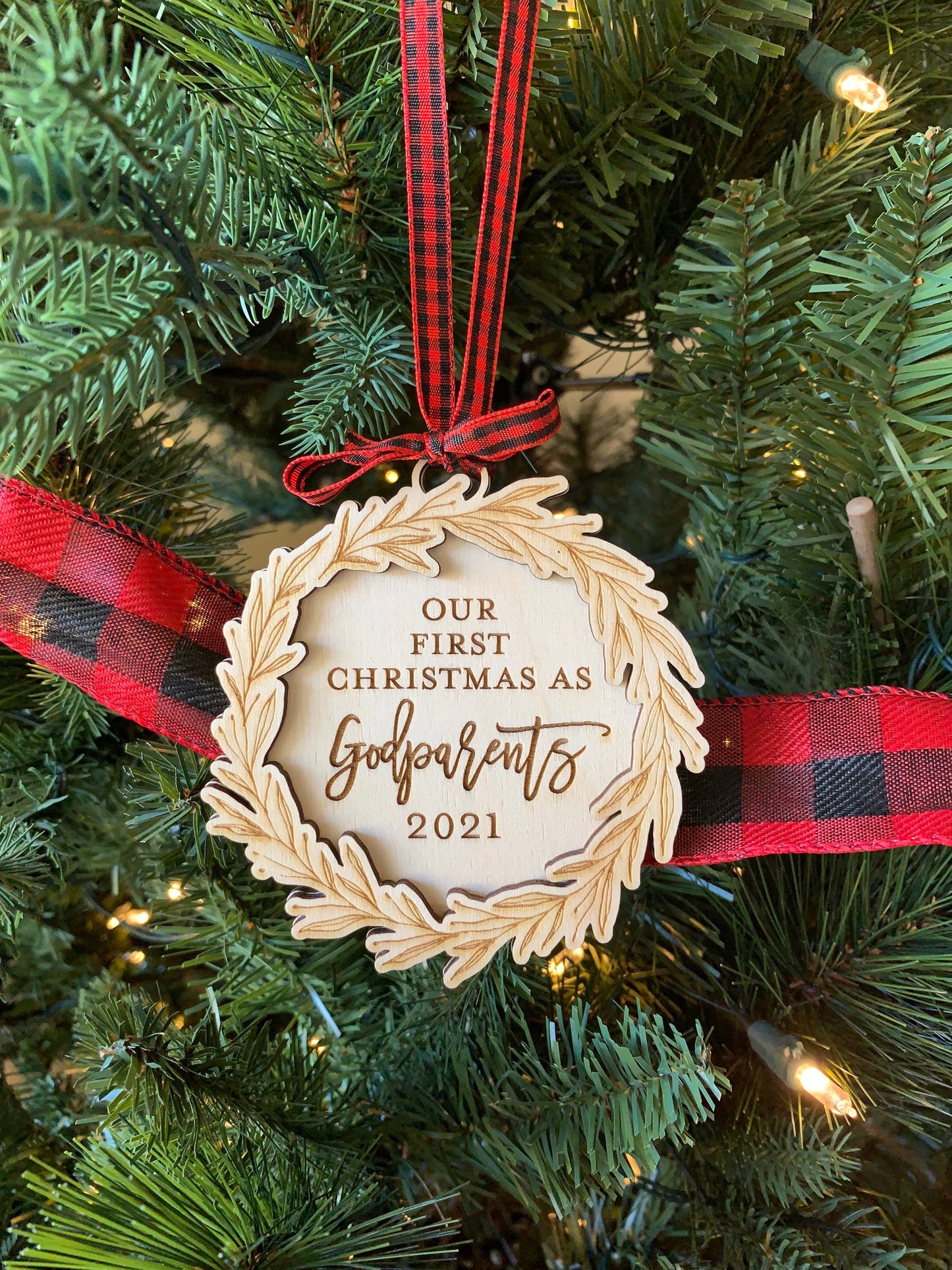 Custom Engraved First Christmas as Godparents Ornament