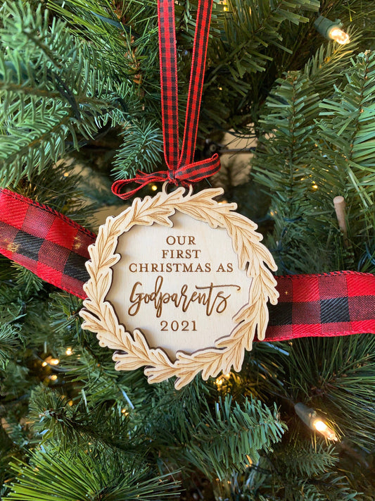 Custom Engraved First Christmas as Godparents Ornament