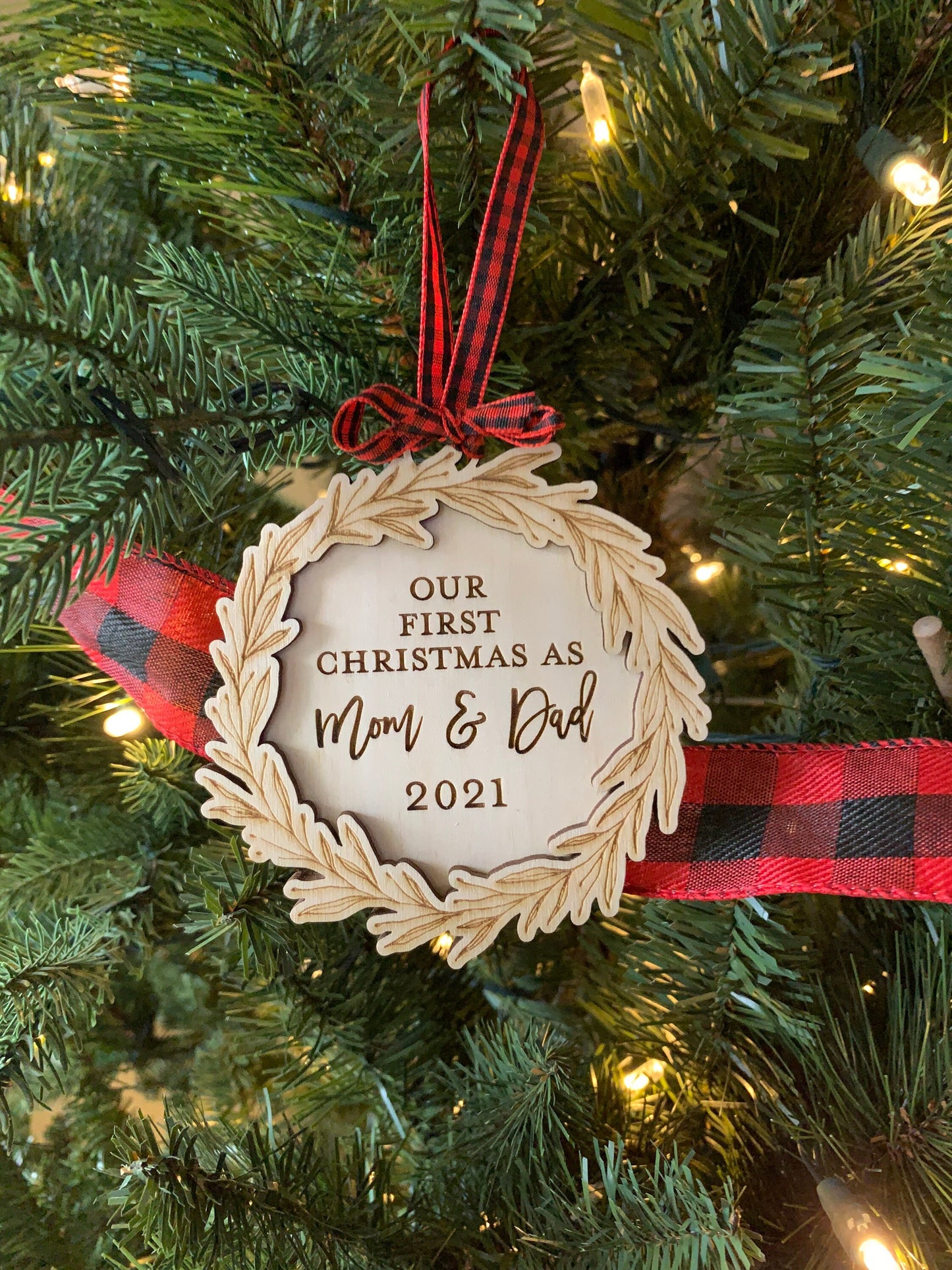 Custom Engraved First Christmas as Parents Ornament