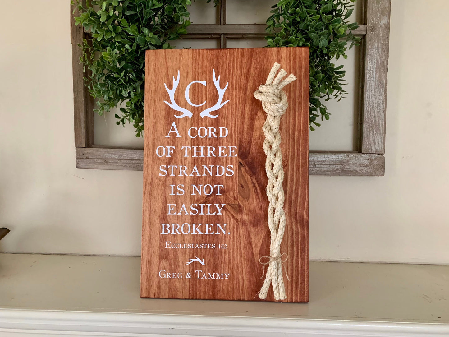 Rustic Cord Of Three Strands Wedding Sign, Deer Antler, A Cord of 3 Strands, Ecclesiastes 4:9-12