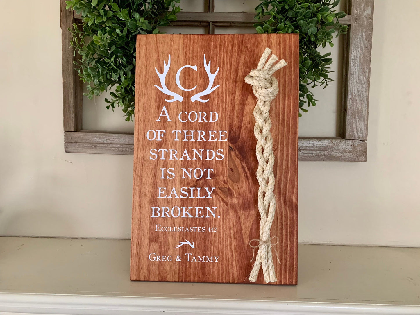 Rustic Cord Of Three Strands Wedding Sign, Deer Antler, A Cord of 3 Strands, Ecclesiastes 4:9-12