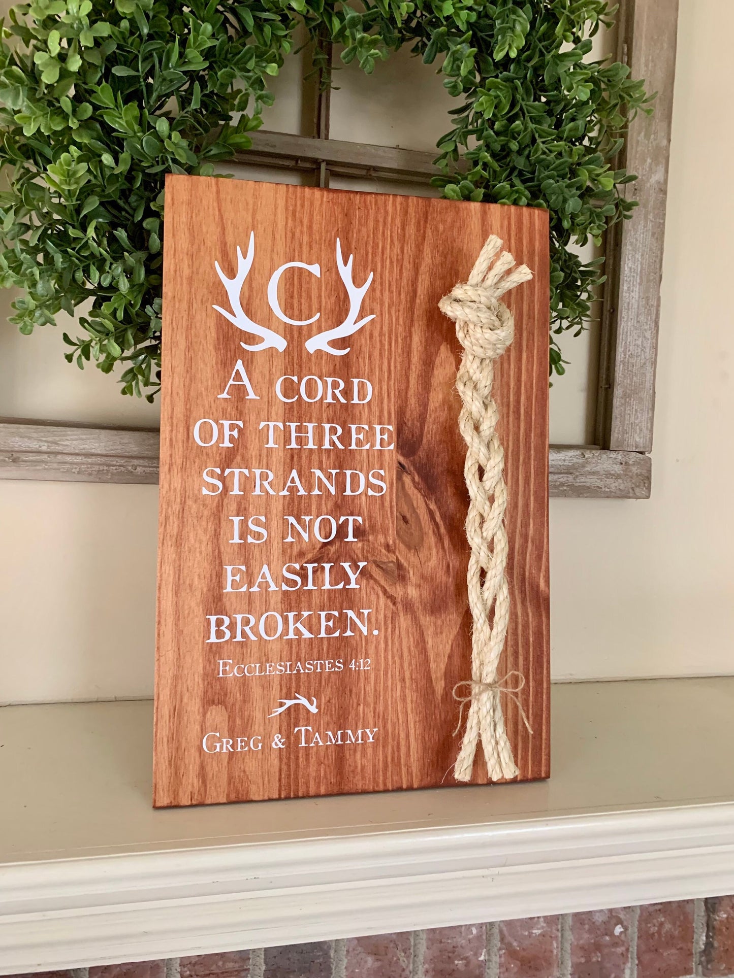 Rustic Cord Of Three Strands Wedding Sign, Deer Antler, A Cord of 3 Strands, Ecclesiastes 4:9-12