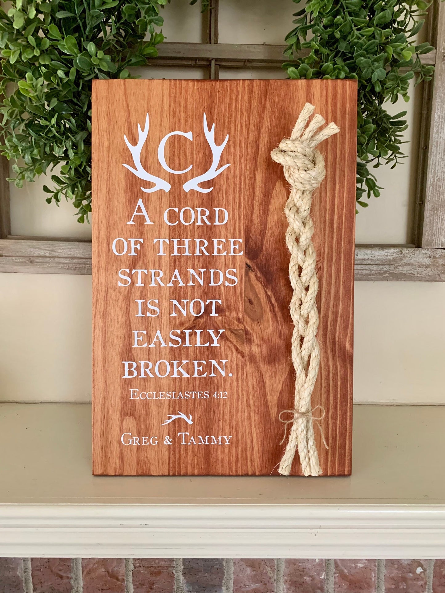 Rustic Cord Of Three Strands Wedding Sign, Deer Antler, A Cord of 3 Strands, Ecclesiastes 4:9-12