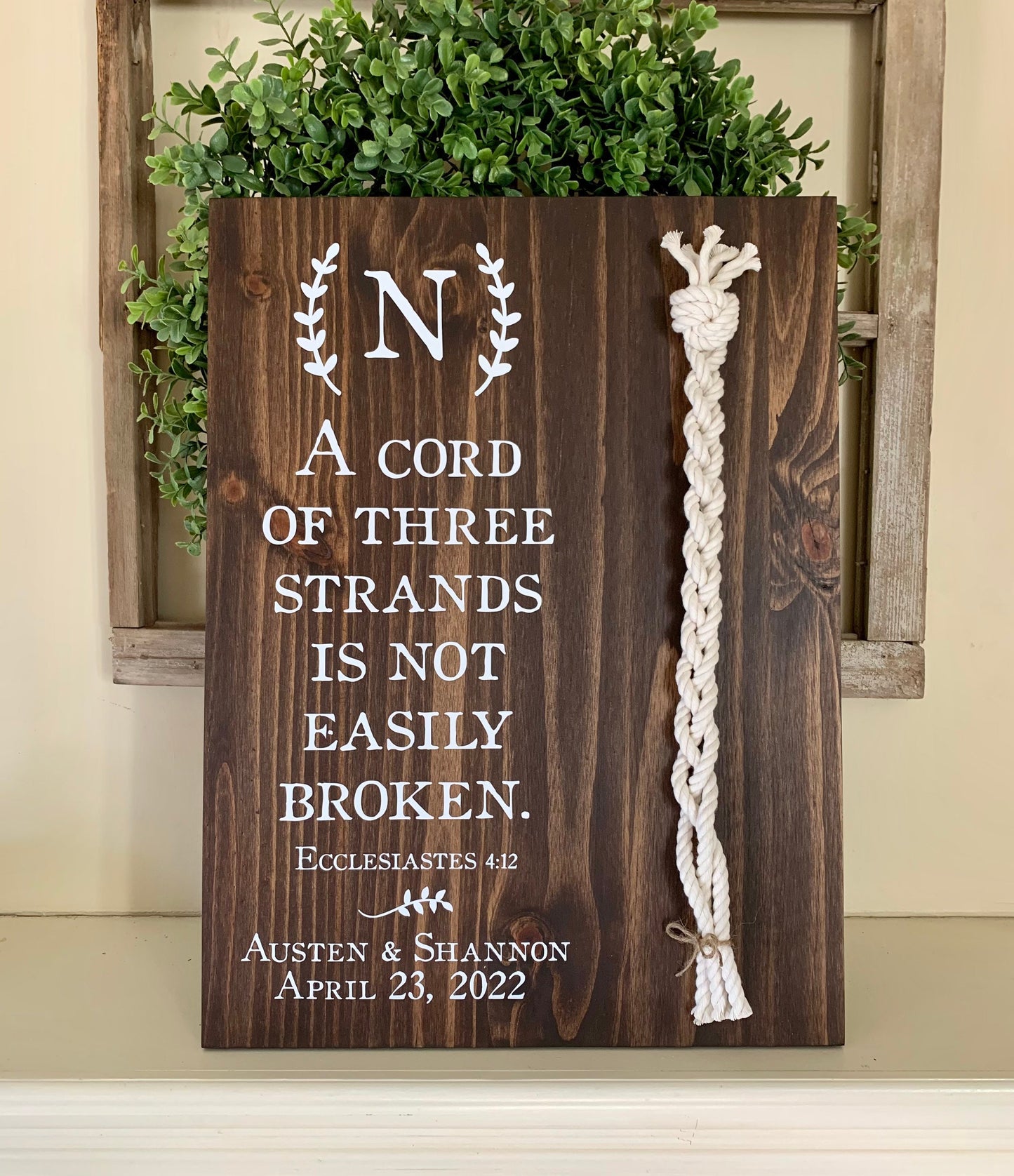 Christian Wedding Gift, 3 White Cords, A Cord of Three Strands is Not Easily Broken