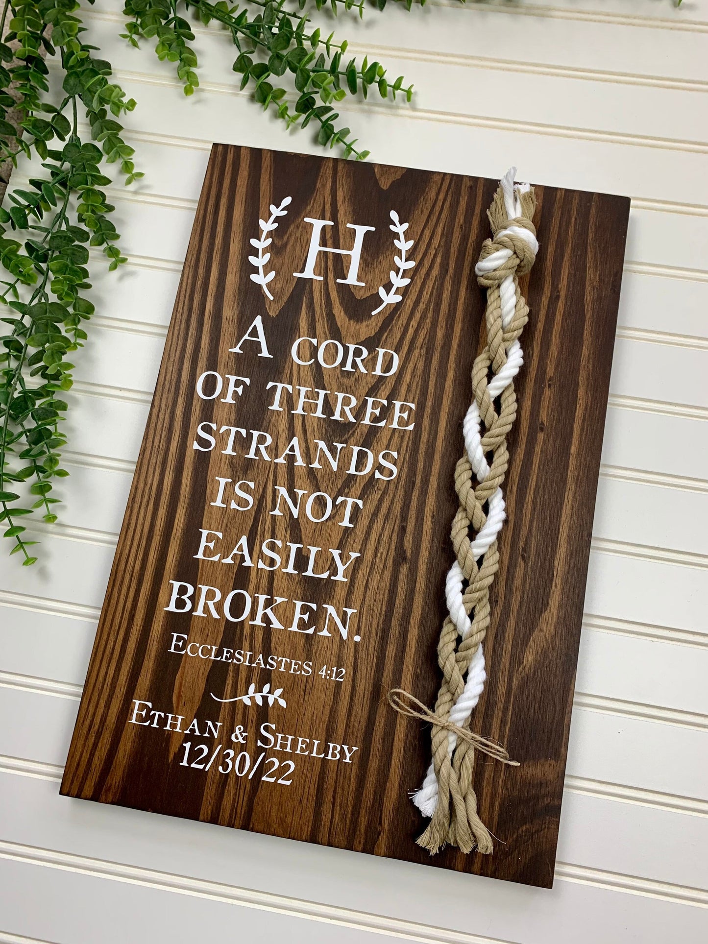 A Cord Of Three Strands Wedding Sign, 2 Natural Cords/1 White Cord, Unity Ceremony Sign, A Cord of 3 Strands, Ecclesiastes 4:12