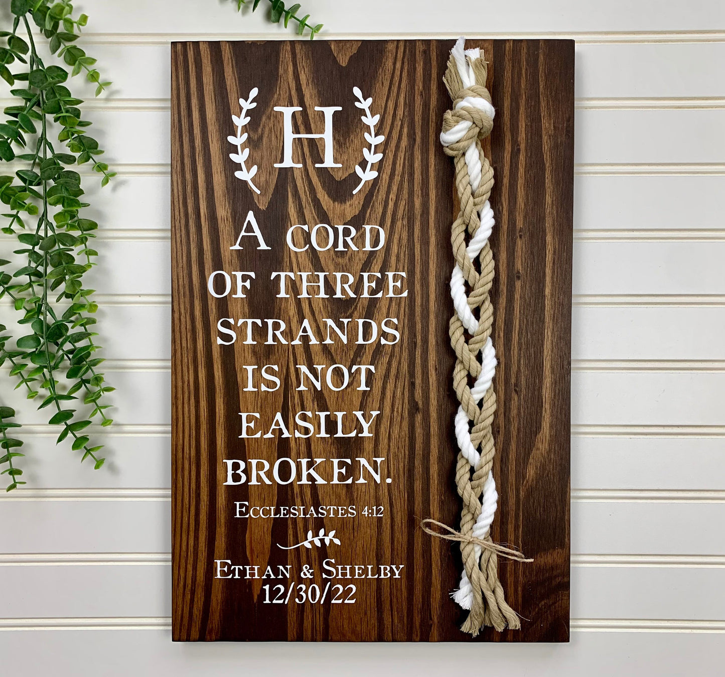 A Cord Of Three Strands Wedding Sign, 2 Natural Cords/1 White Cord, Unity Ceremony Sign, A Cord of 3 Strands, Ecclesiastes 4:12