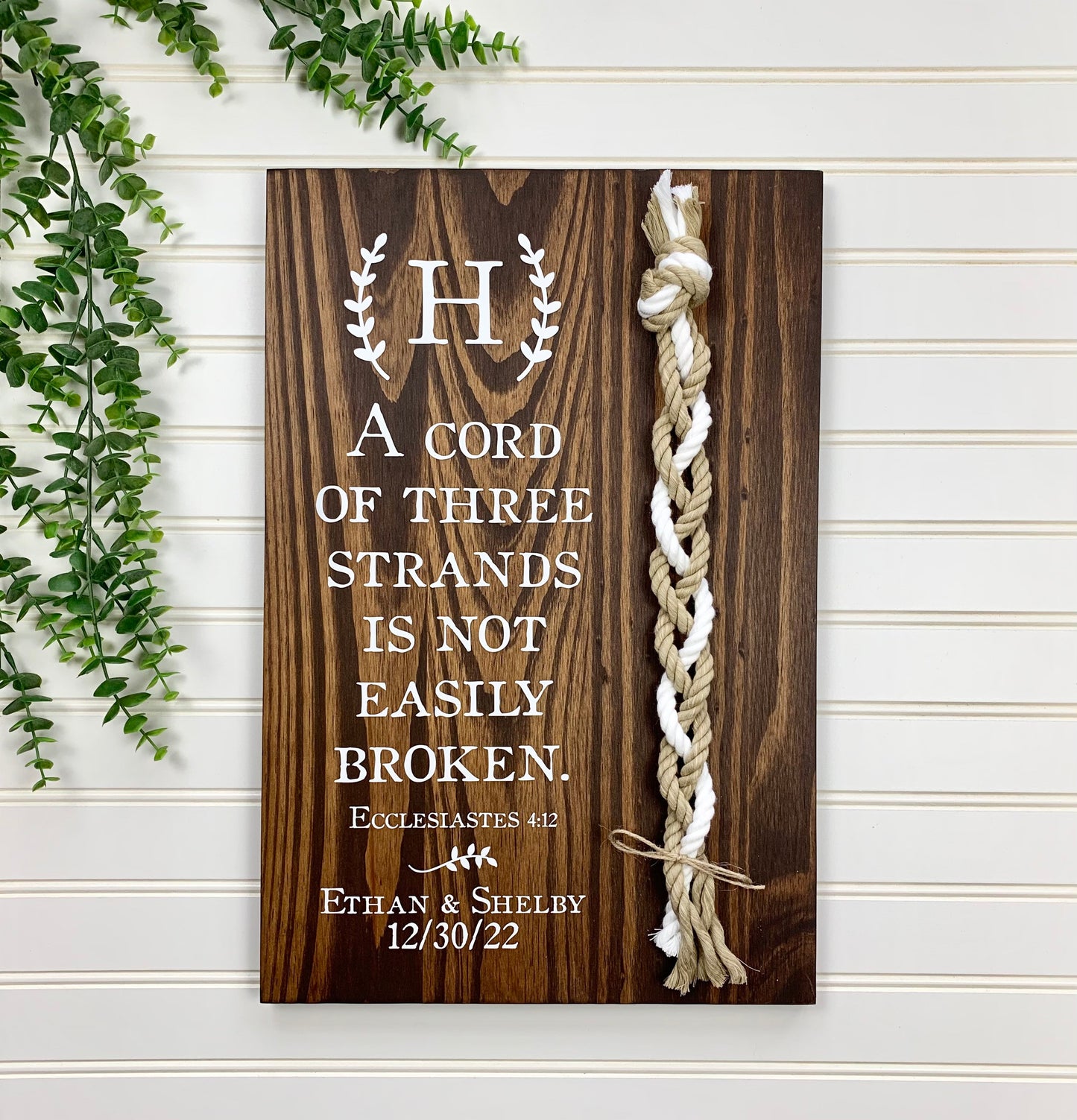 A Cord Of Three Strands Wedding Sign, 2 Natural Cords/1 White Cord, Unity Ceremony Sign, A Cord of 3 Strands, Ecclesiastes 4:12