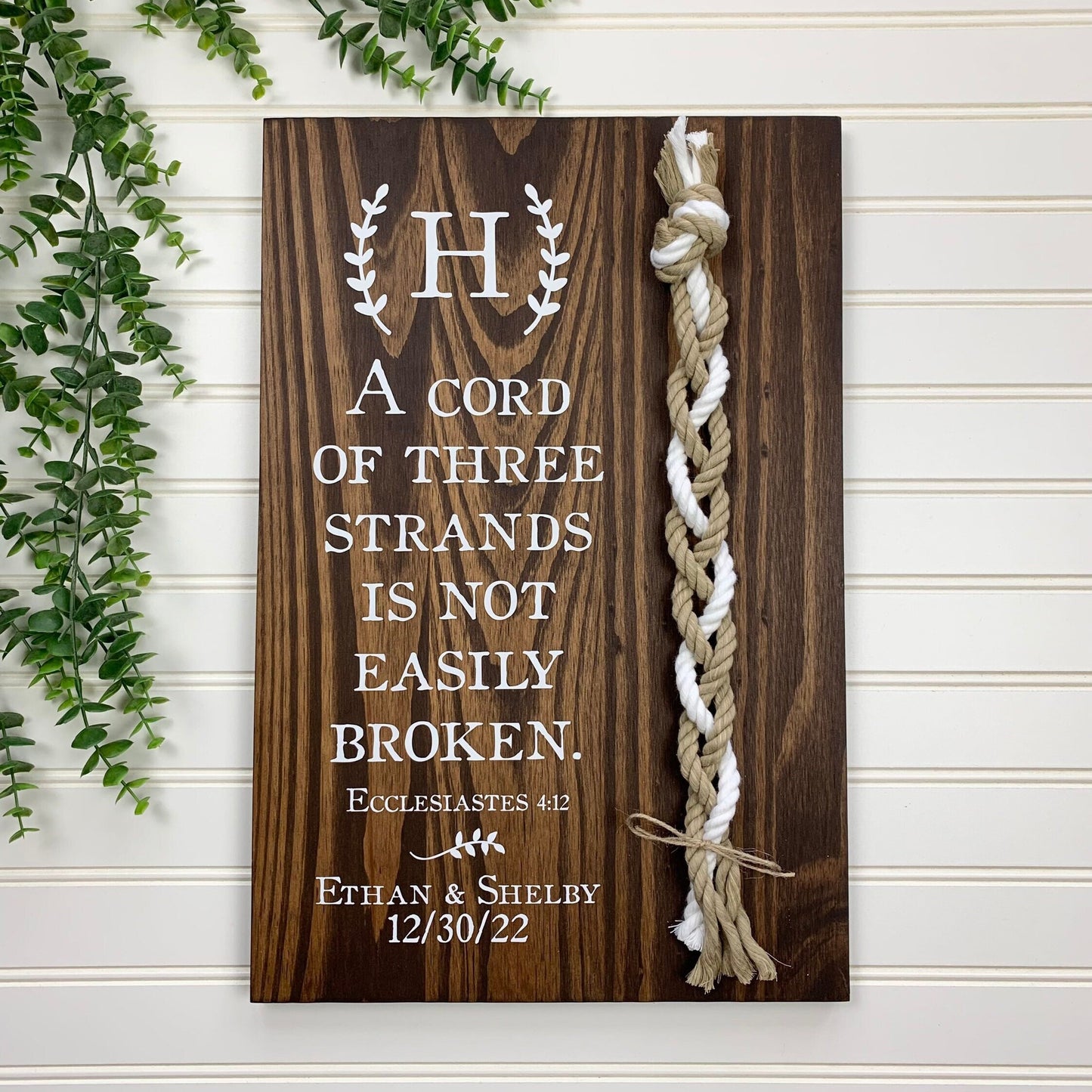 A Cord Of Three Strands Wedding Sign, 2 Natural Cords/1 White Cord, Unity Ceremony Sign, A Cord of 3 Strands, Ecclesiastes 4:12