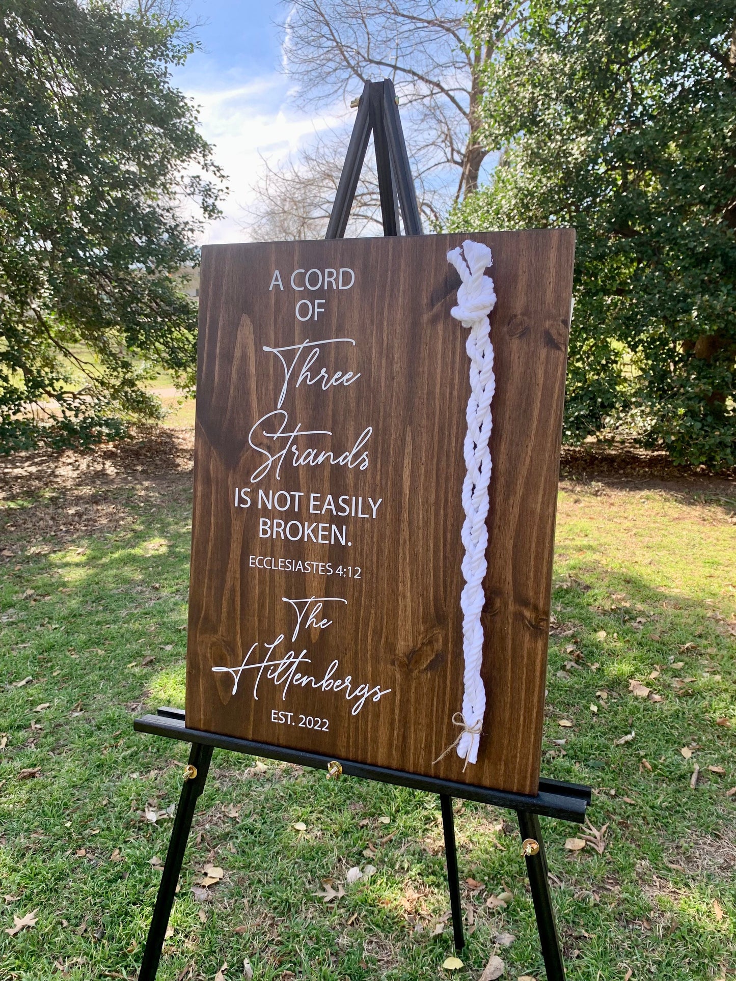 A Cord Of Three Strands Wedding Sign, White Cords, Unity Ceremony Sign, A Cord of 3 Strands, Ecclesiastes 4:12