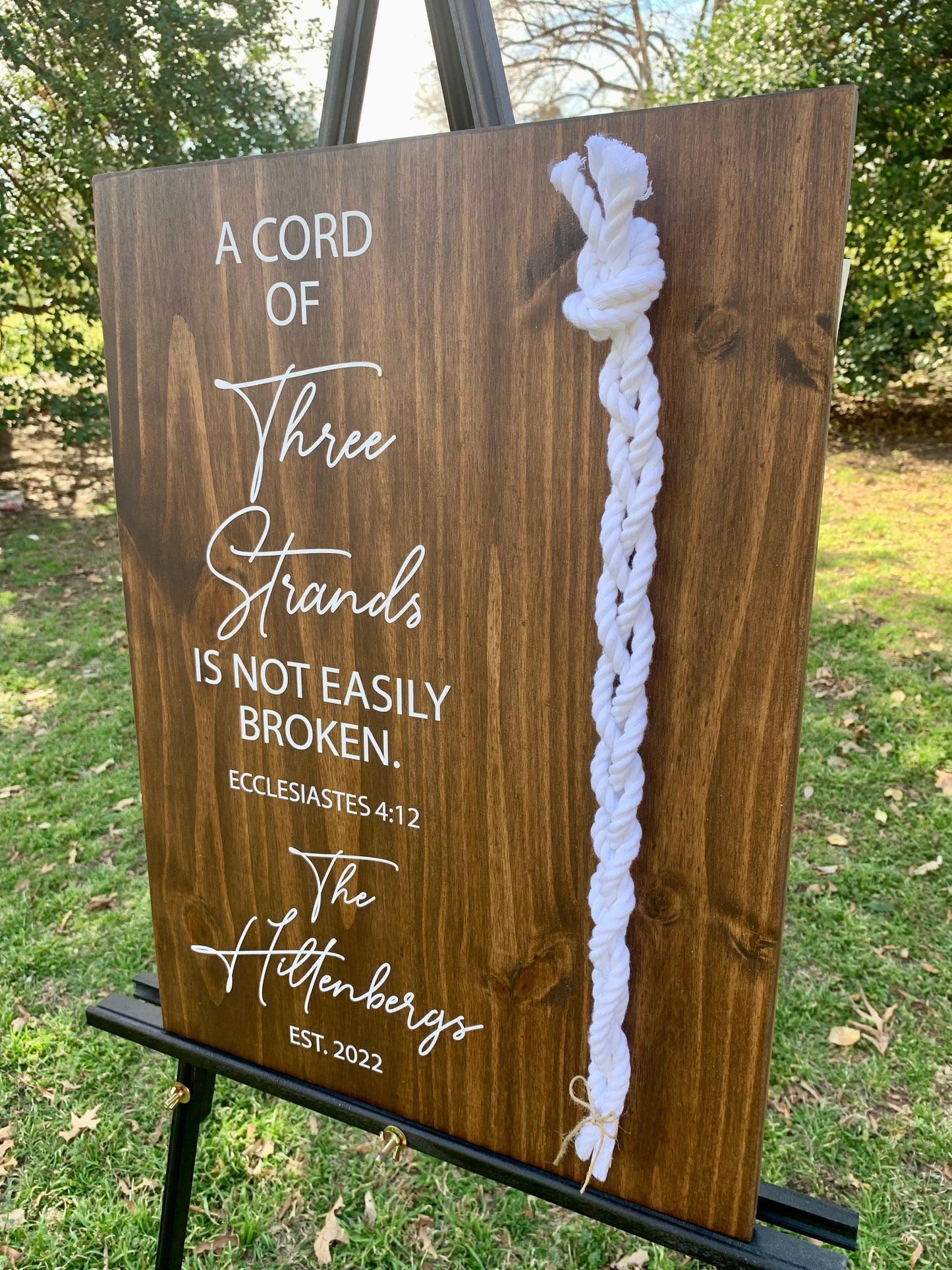 A Cord Of Three Strands Wedding Sign, White Cords, Unity Ceremony Sign, A Cord of 3 Strands, Ecclesiastes 4:12