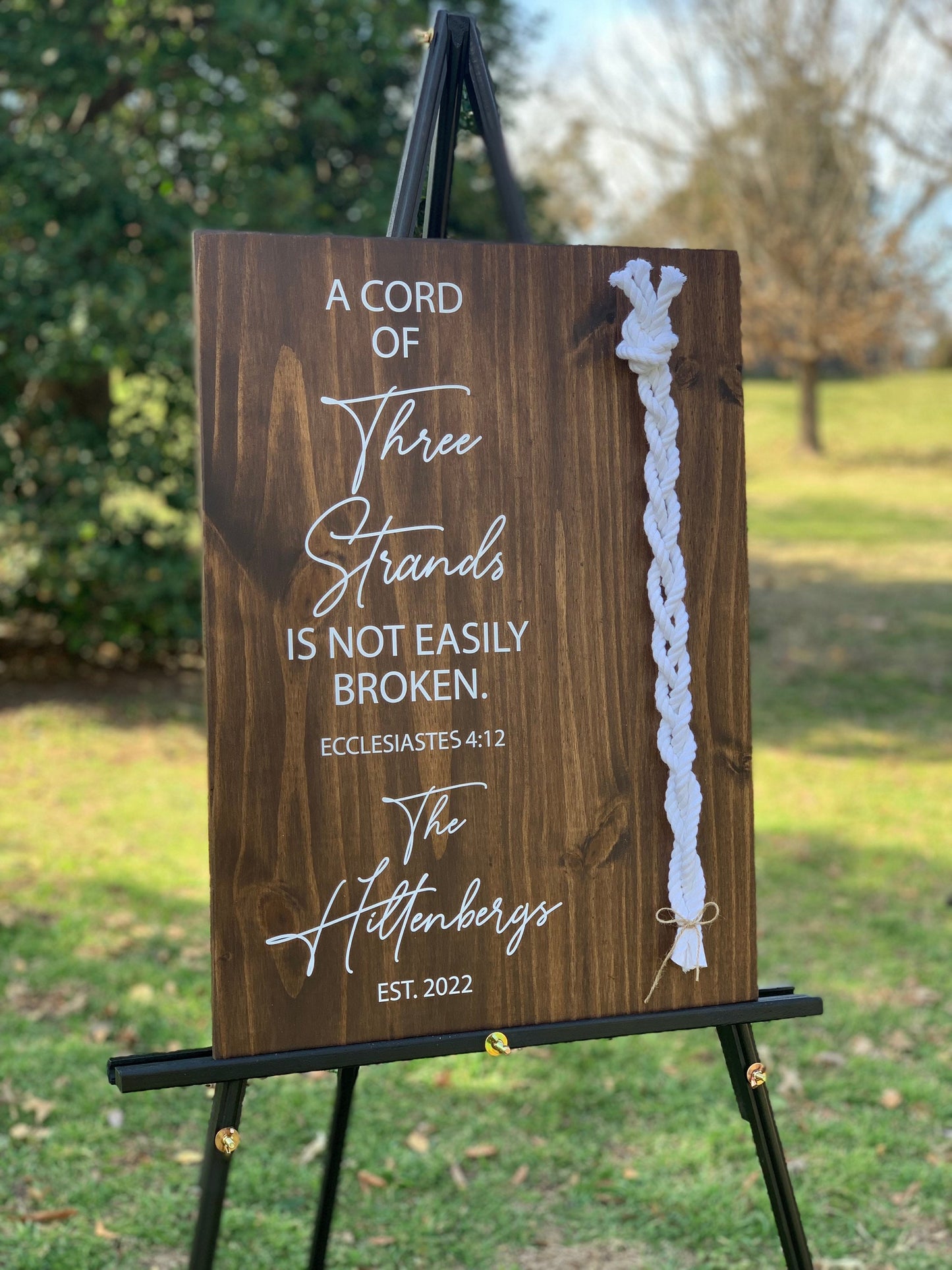 A Cord Of Three Strands Wedding Sign, White Cords, Unity Ceremony Sign, A Cord of 3 Strands, Ecclesiastes 4:12