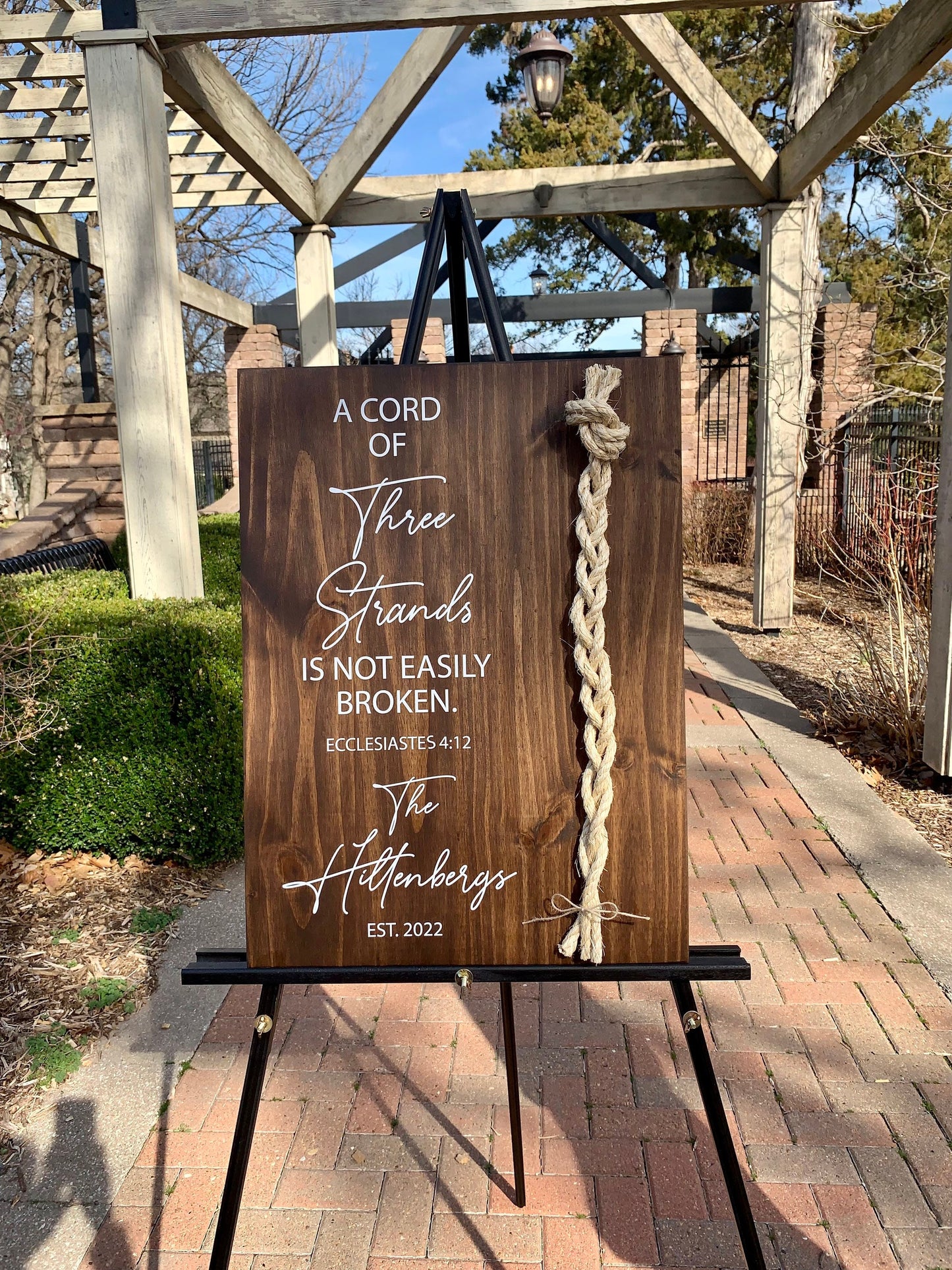 A Cord Of Three Strands Wedding Sign, 17x24, Sisal Rope Cords, Unity Ceremony Sign, A Cord of 3 Strands, Ecclesiastes 4:12