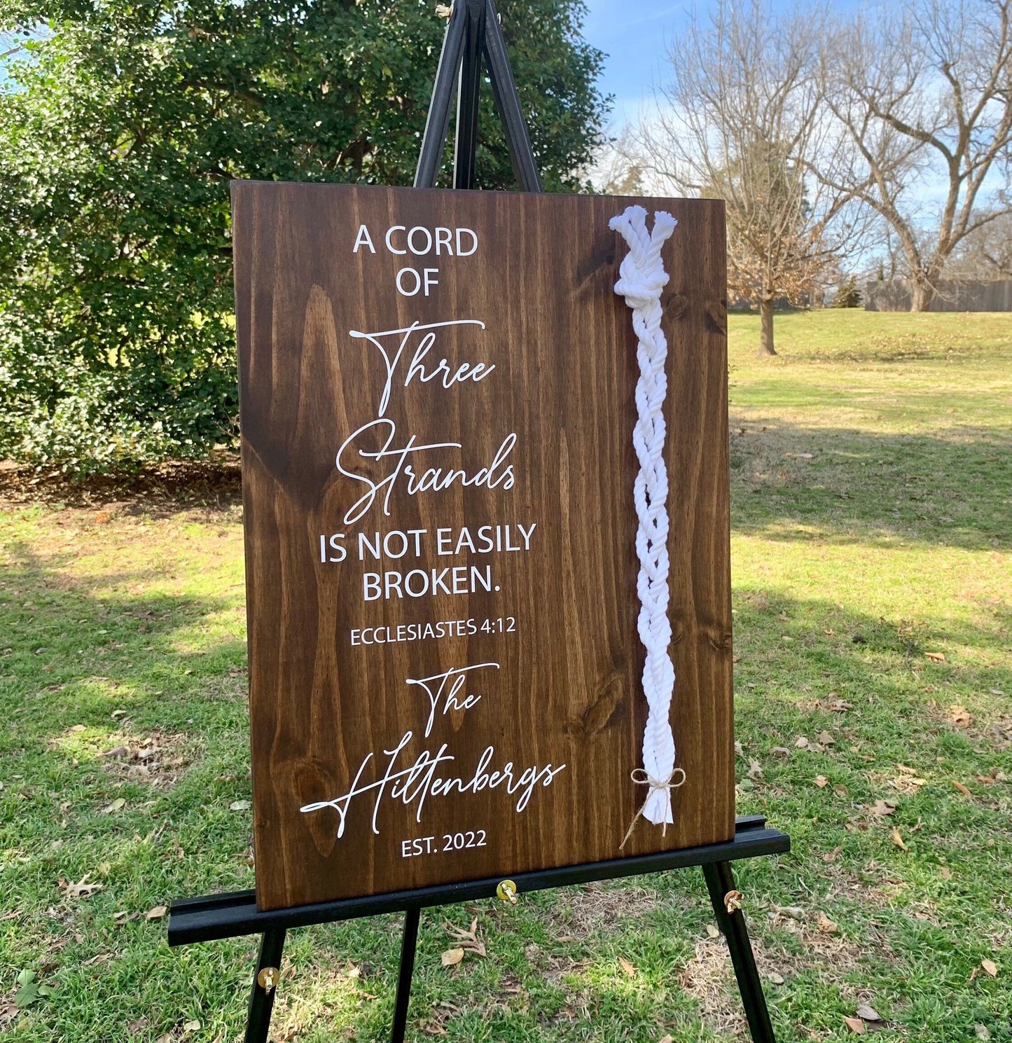 A Cord Of Three Strands Wedding Sign, White Cords, Unity Ceremony Sign, A Cord of 3 Strands, Ecclesiastes 4:12