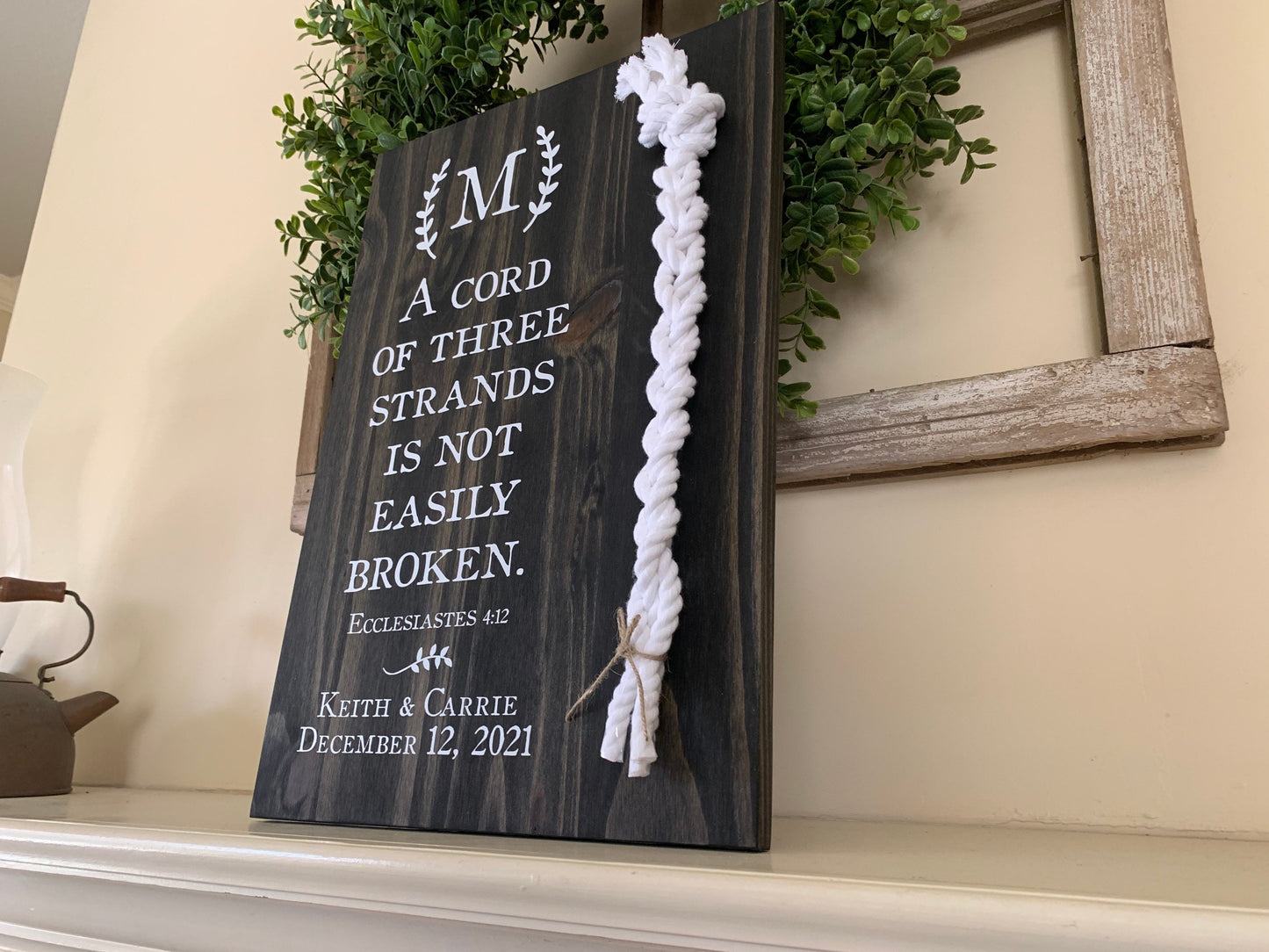 Christian Wedding Gift, 3 White Cords, A Cord of Three Strands is Not Easily Broken