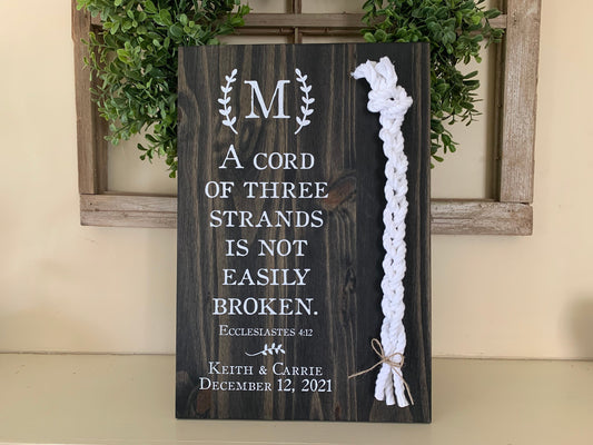 Christian Wedding Gift, 3 White Cords, A Cord of Three Strands is Not Easily Broken