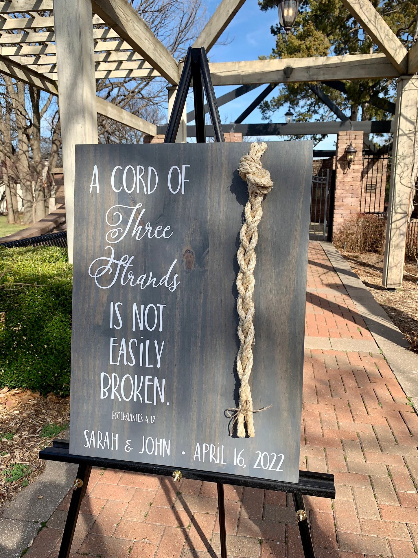 A Cord Of Three Strands Wedding Sign, White Cords, Unity Ceremony Sign, A Cord of 3 Strands, Ecclesiastes 4:12