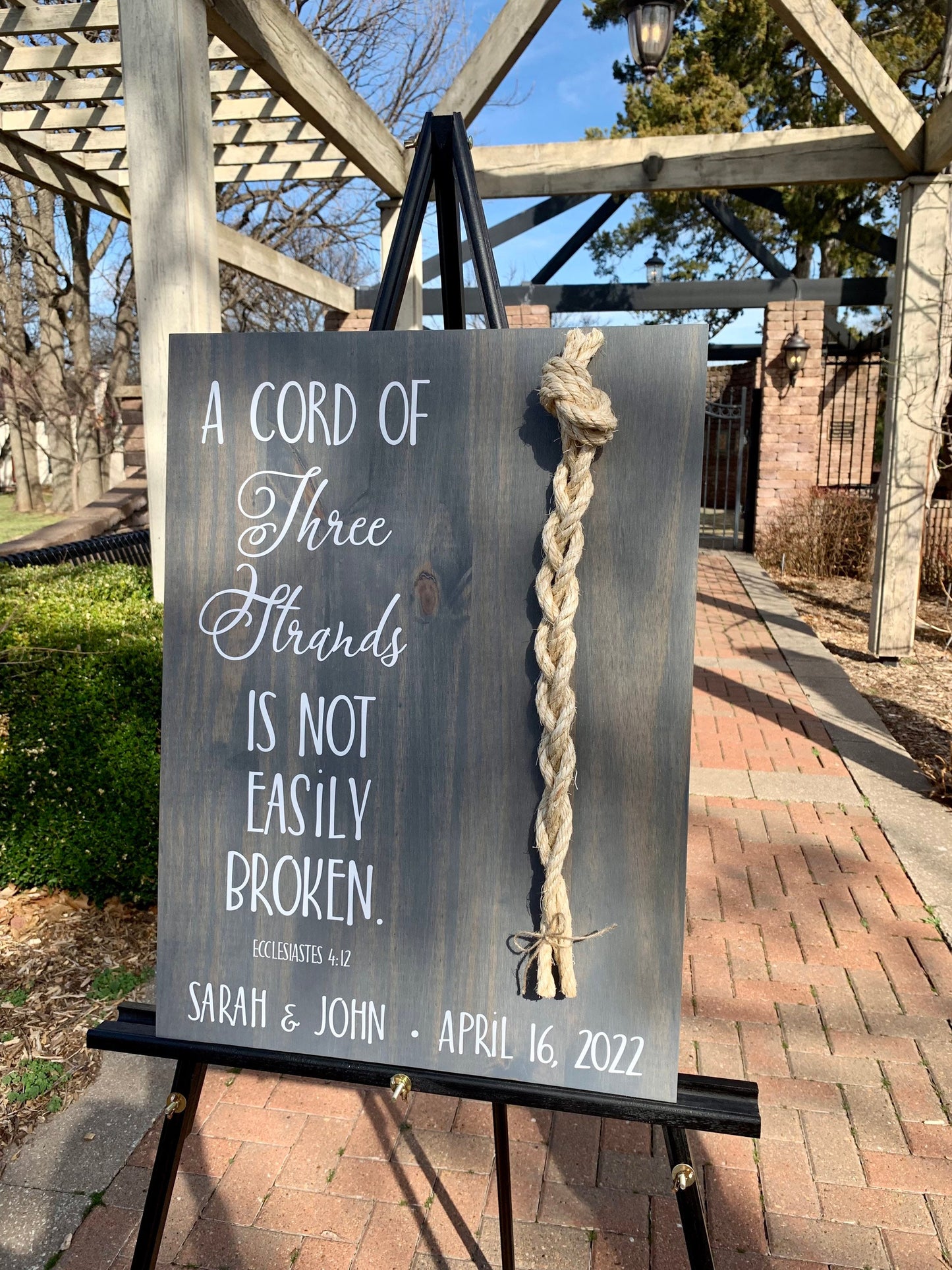 A Cord Of Three Strands Wedding Sign, White Cords, Unity Ceremony Sign, A Cord of 3 Strands, Ecclesiastes 4:12