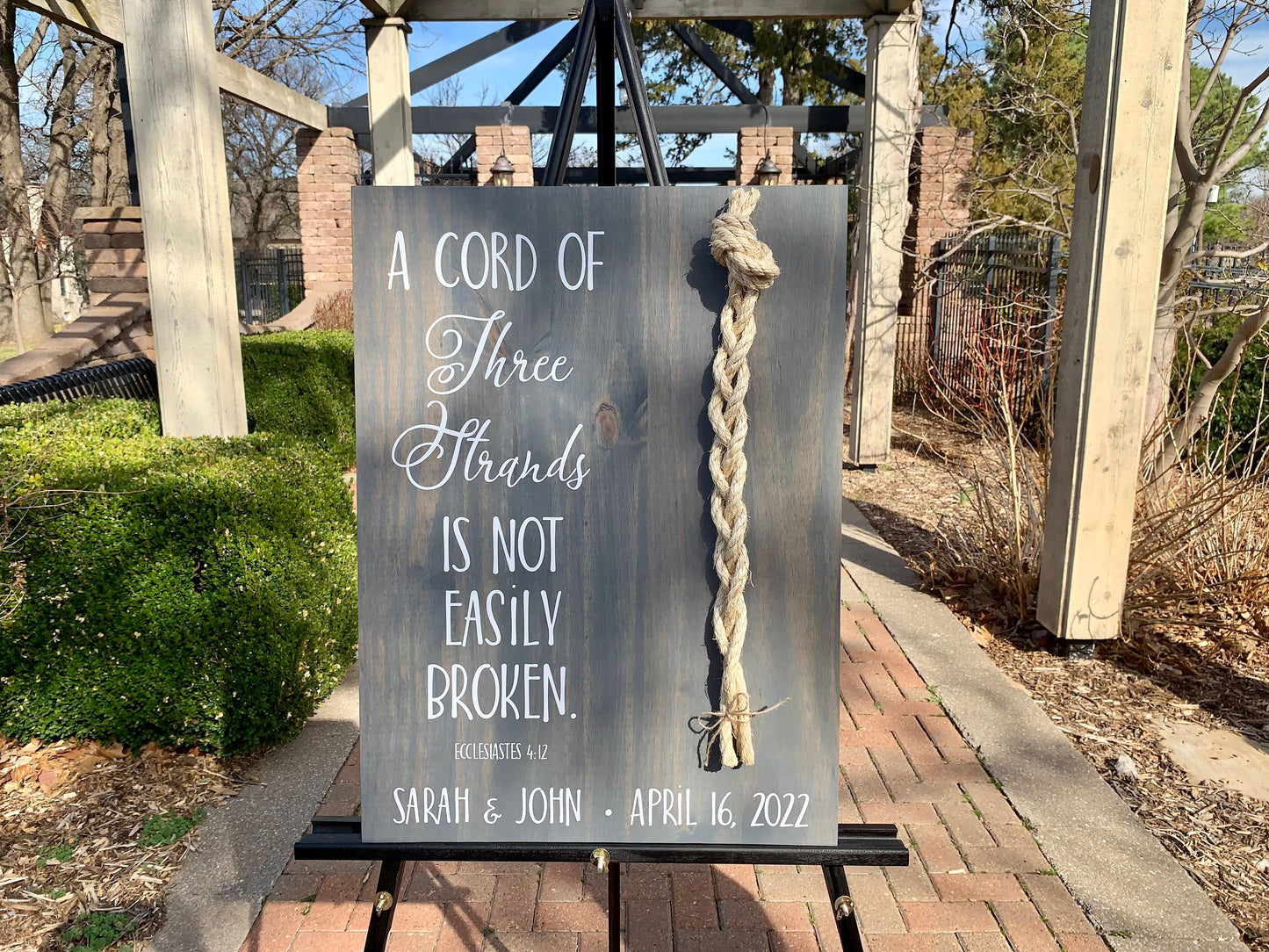 A Cord Of Three Strands Wedding Sign, White Cords, Unity Ceremony Sign, A Cord of 3 Strands, Ecclesiastes 4:12