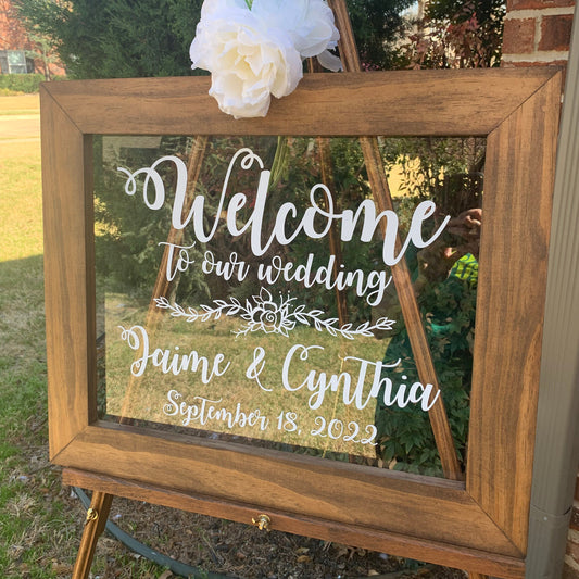 Acrylic Framed Wedding Sign, Welcome to Our Wedding with Names, Rustic Chic, Modern Rustic, Personalized Gift