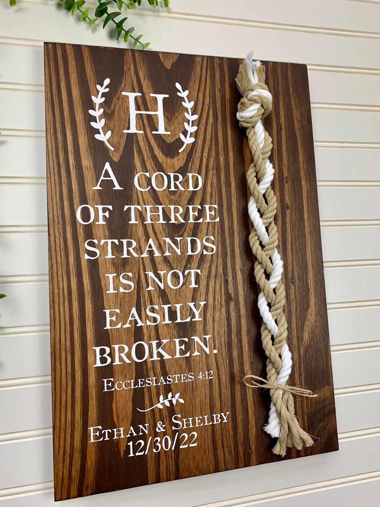 A Cord Of Three Strands Wedding Sign, 2 Natural Cords/1 White Cord, Unity Ceremony Sign, A Cord of 3 Strands, Ecclesiastes 4:12