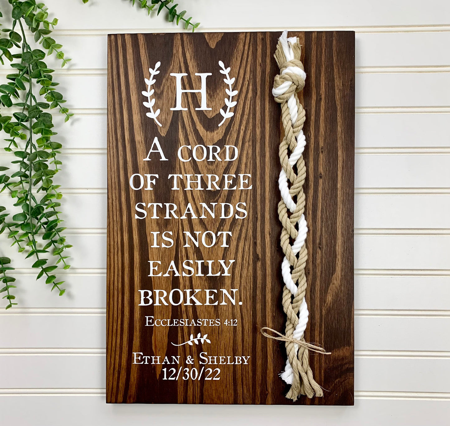 A Cord Of Three Strands Wedding Sign, 2 Natural Cords/1 White Cord, Unity Ceremony Sign, A Cord of 3 Strands, Ecclesiastes 4:12