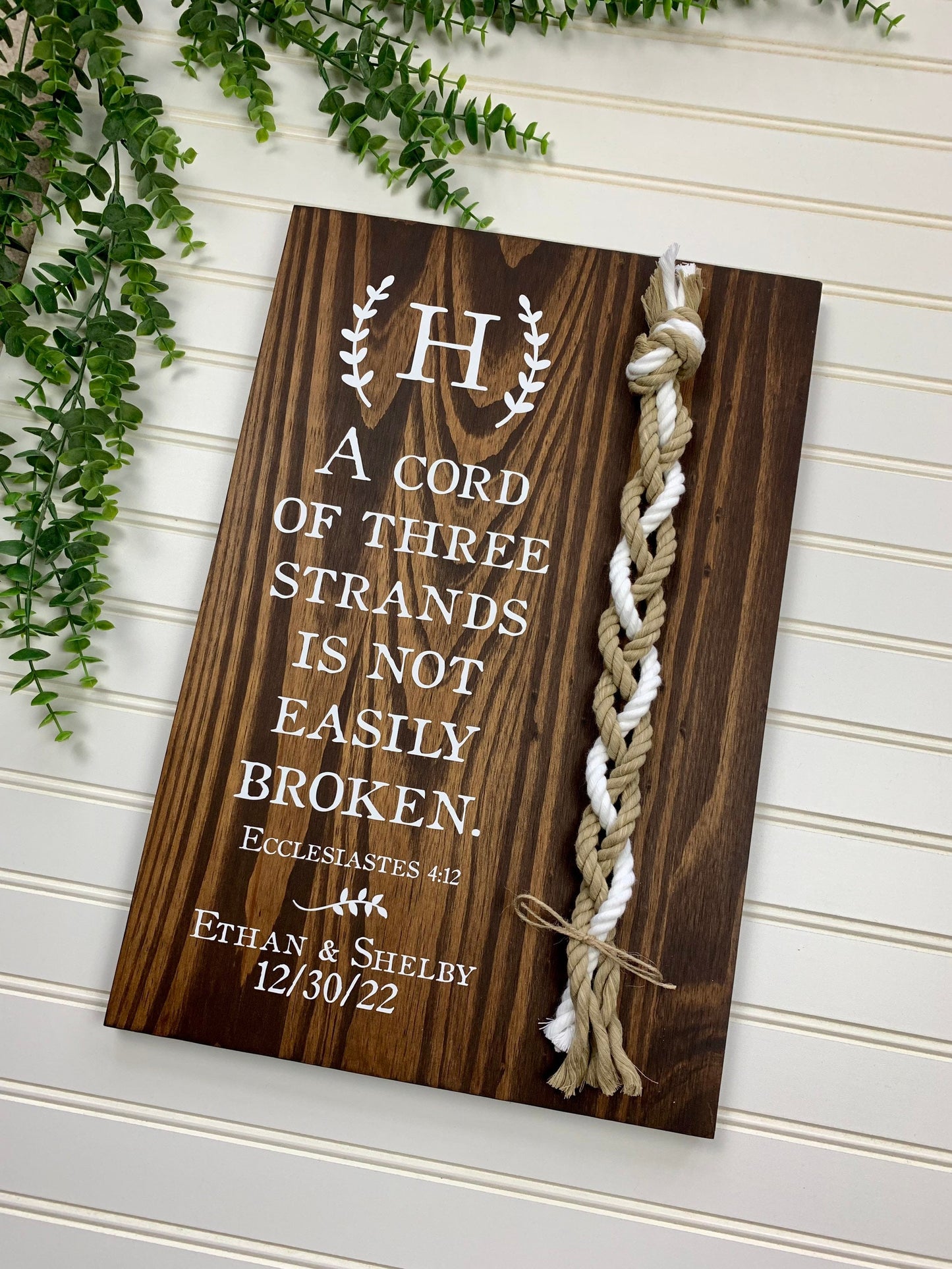 A Cord Of Three Strands Wedding Sign, 2 Natural Cords/1 White Cord, Unity Ceremony Sign, A Cord of 3 Strands, Ecclesiastes 4:12