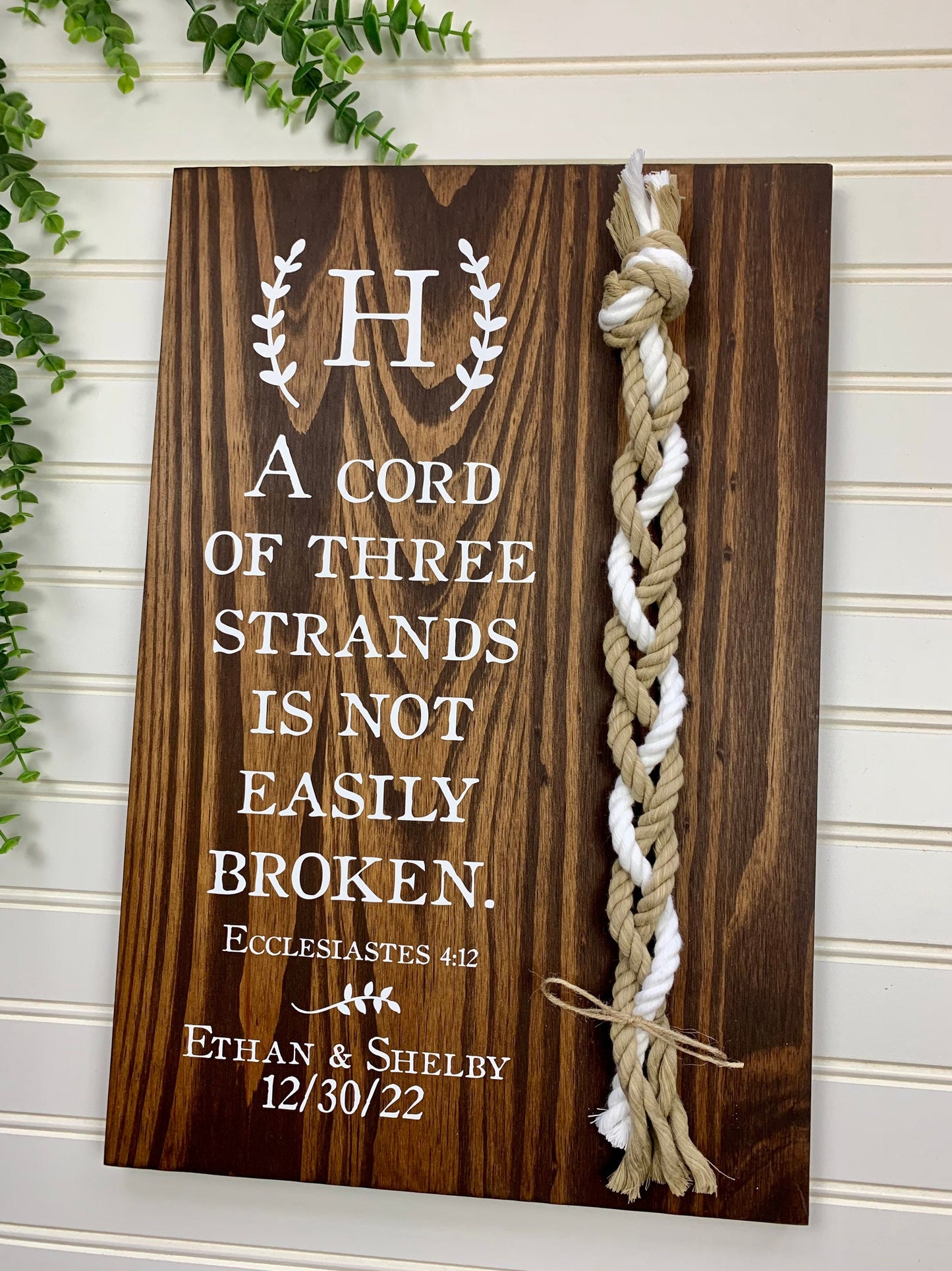 A Cord Of Three Strands Wedding Sign, 2 Natural Cords/1 White Cord, Unity Ceremony Sign, A Cord of 3 Strands, Ecclesiastes 4:12
