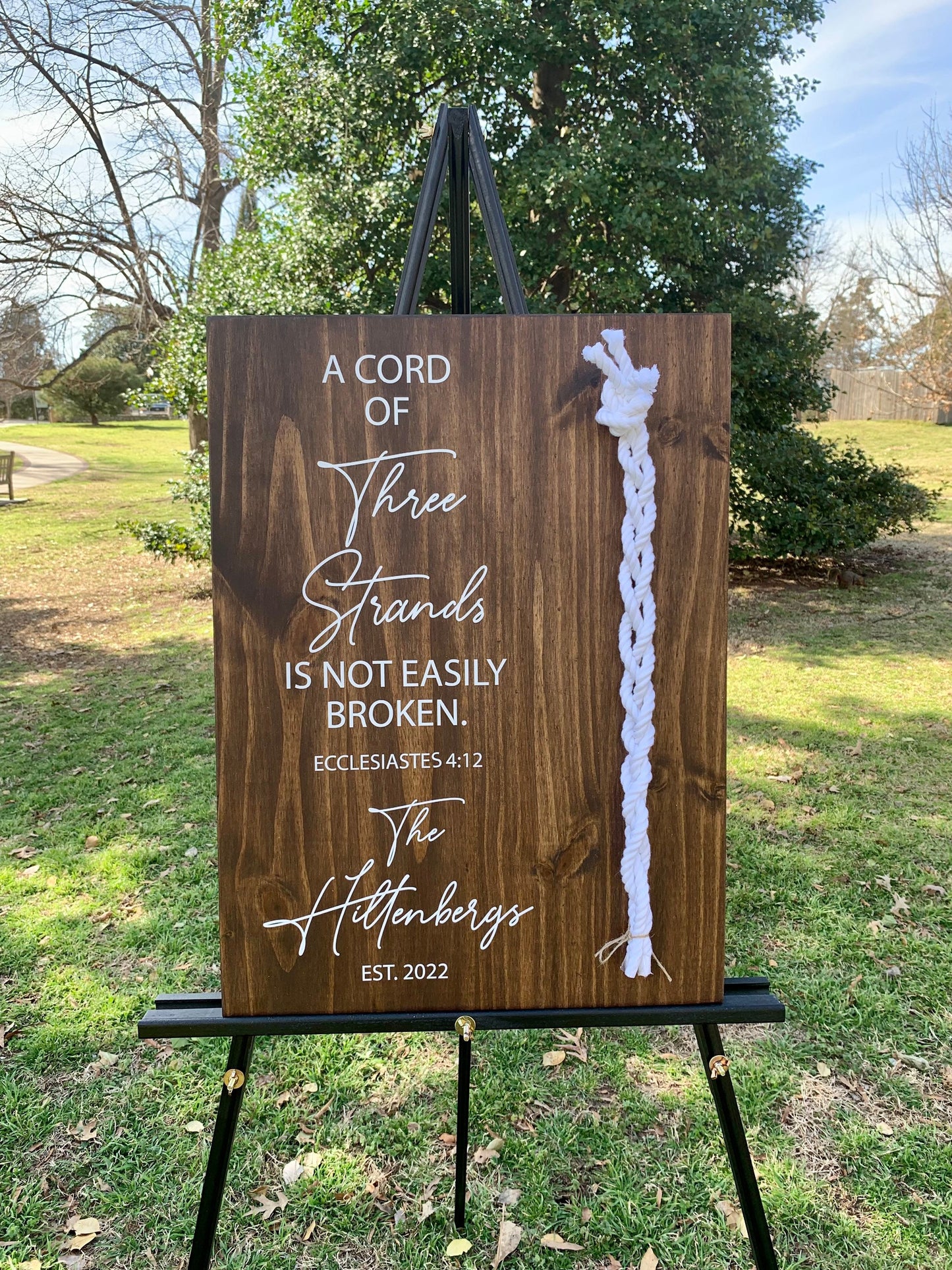 A Cord Of Three Strands Wedding Sign, White Cords, Unity Ceremony Sign, A Cord of 3 Strands, Ecclesiastes 4:12