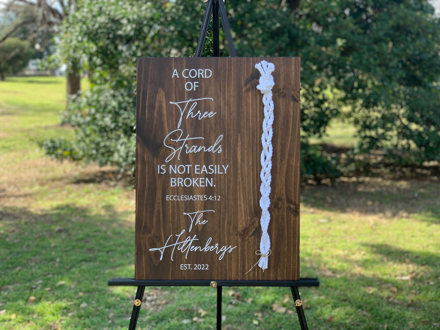 A Cord Of Three Strands Wedding Sign, White Cords, Unity Ceremony Sign, A Cord of 3 Strands, Ecclesiastes 4:12