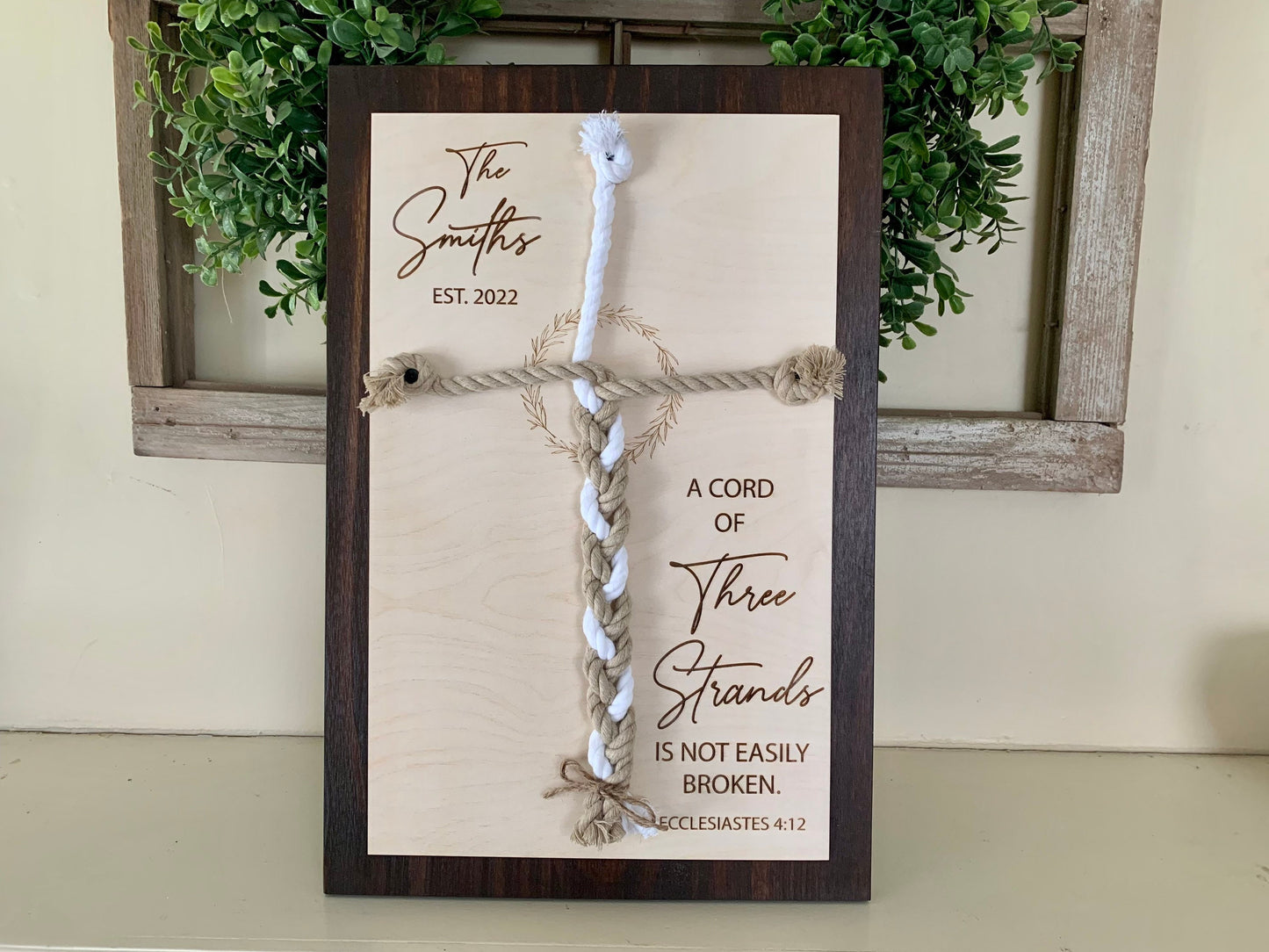 ENGRAVED, A Cord of Three Strands is Not Easily Broken Unity Ceremony Sign, Personalized Gift for Couple, Anniversary Gift